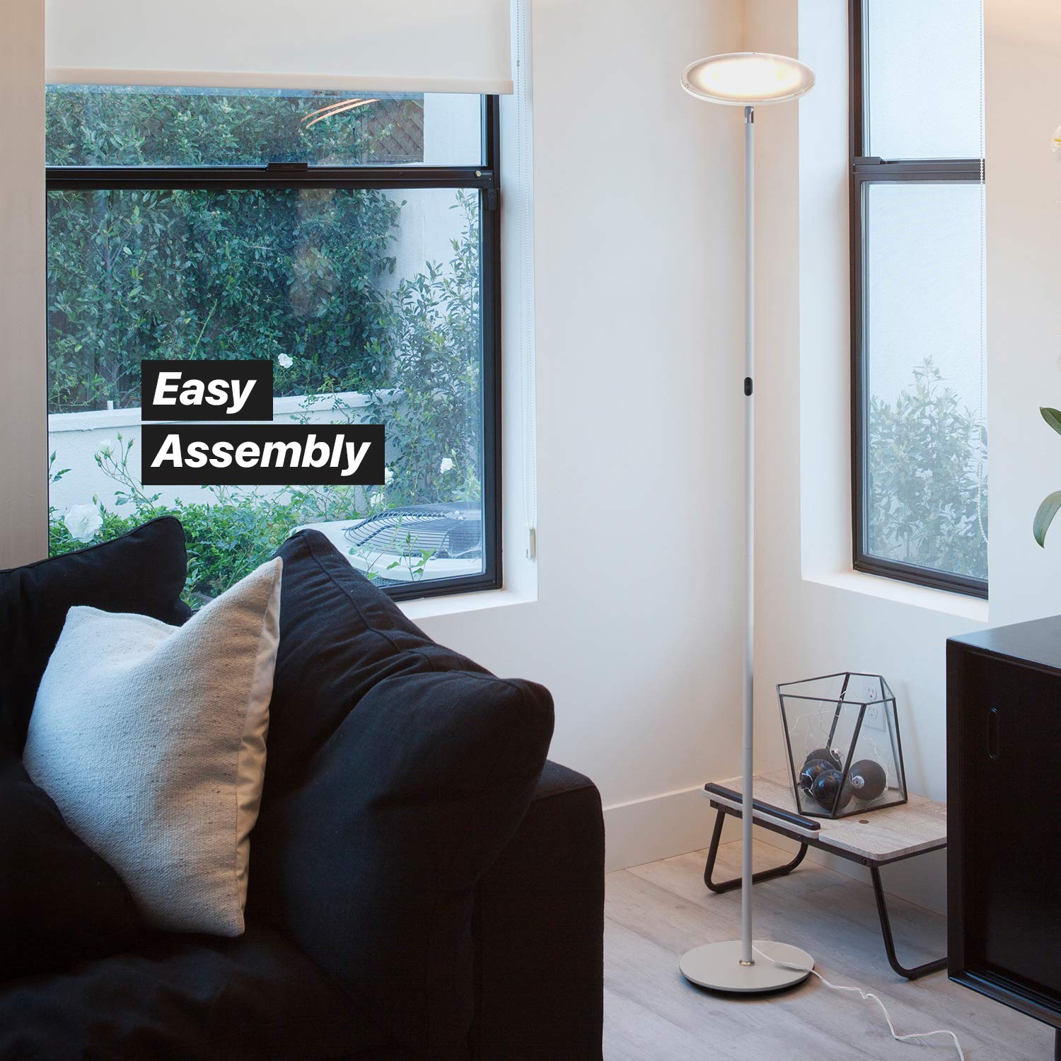Brightech Sky Flux Dimmable LED Floor Lamp, Metal, White, Tall Torchiere with 3 Light Options, Model SKYFLUX-WHT