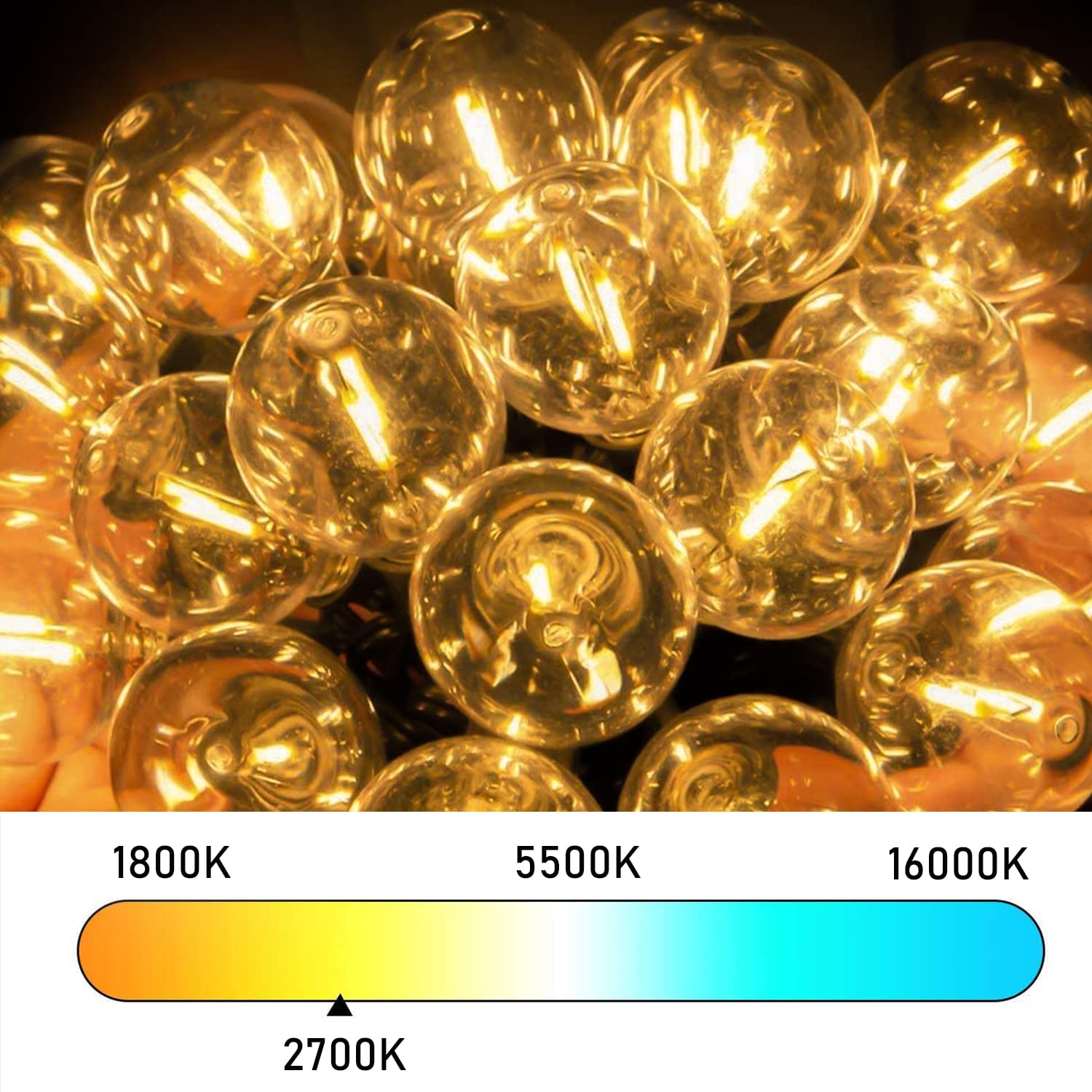 Abeja G40 LED String Lights, 25Ft Outdoor Patio Globe Lights, 27 Shatterproof Bulbs, White Wire, Ideal for Backyard and Bistro Decor