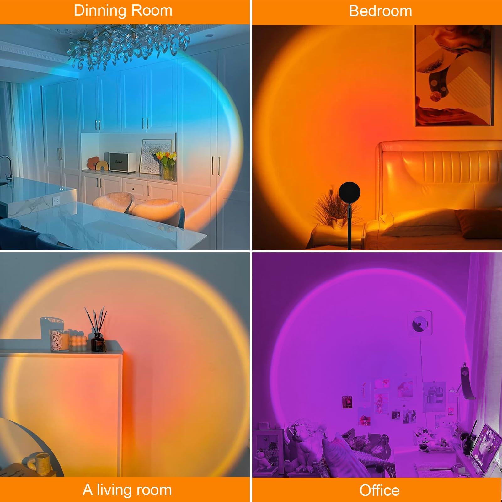 Comfamoli Sunset Lamp Projector - RGB LED Light, Remote Control, 16 Colors, Black, Ideal for Home Decor & Photography
