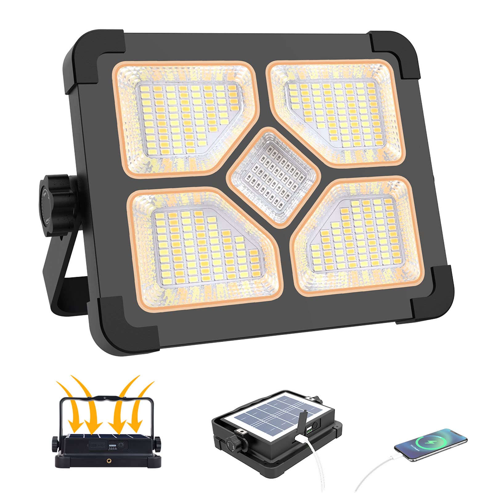 ERAY Portable LED Work Light, 15000mAh, 10000 LM, Solar, IP66, 4 Modes, Model C3, Yellow Standard, Black
