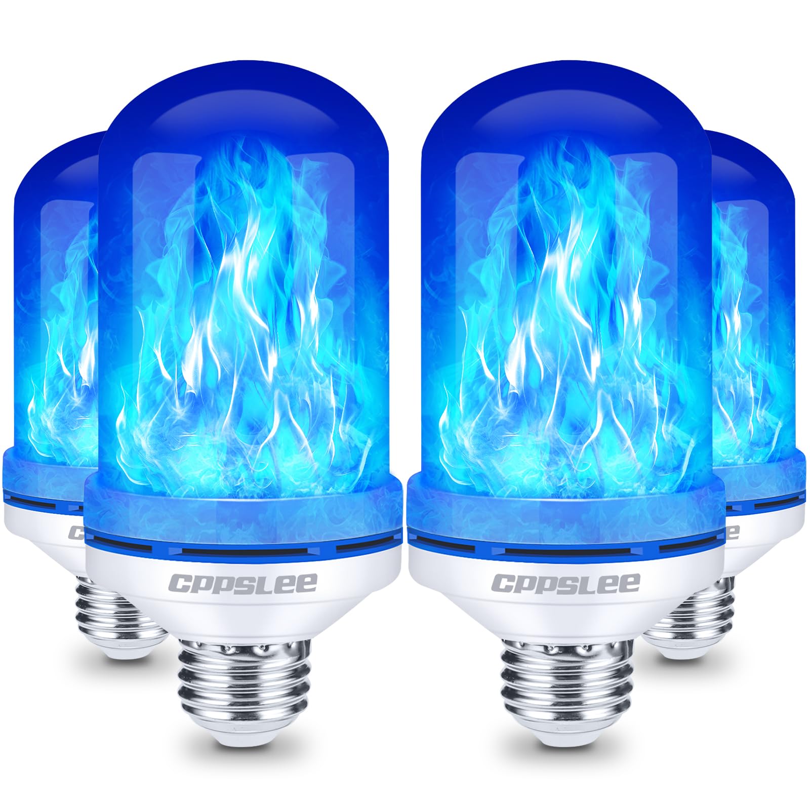 CPPSLEE LED Flame Light Bulbs, 4 Modes Flickering, E26 Base, 4 Pack, Blue
