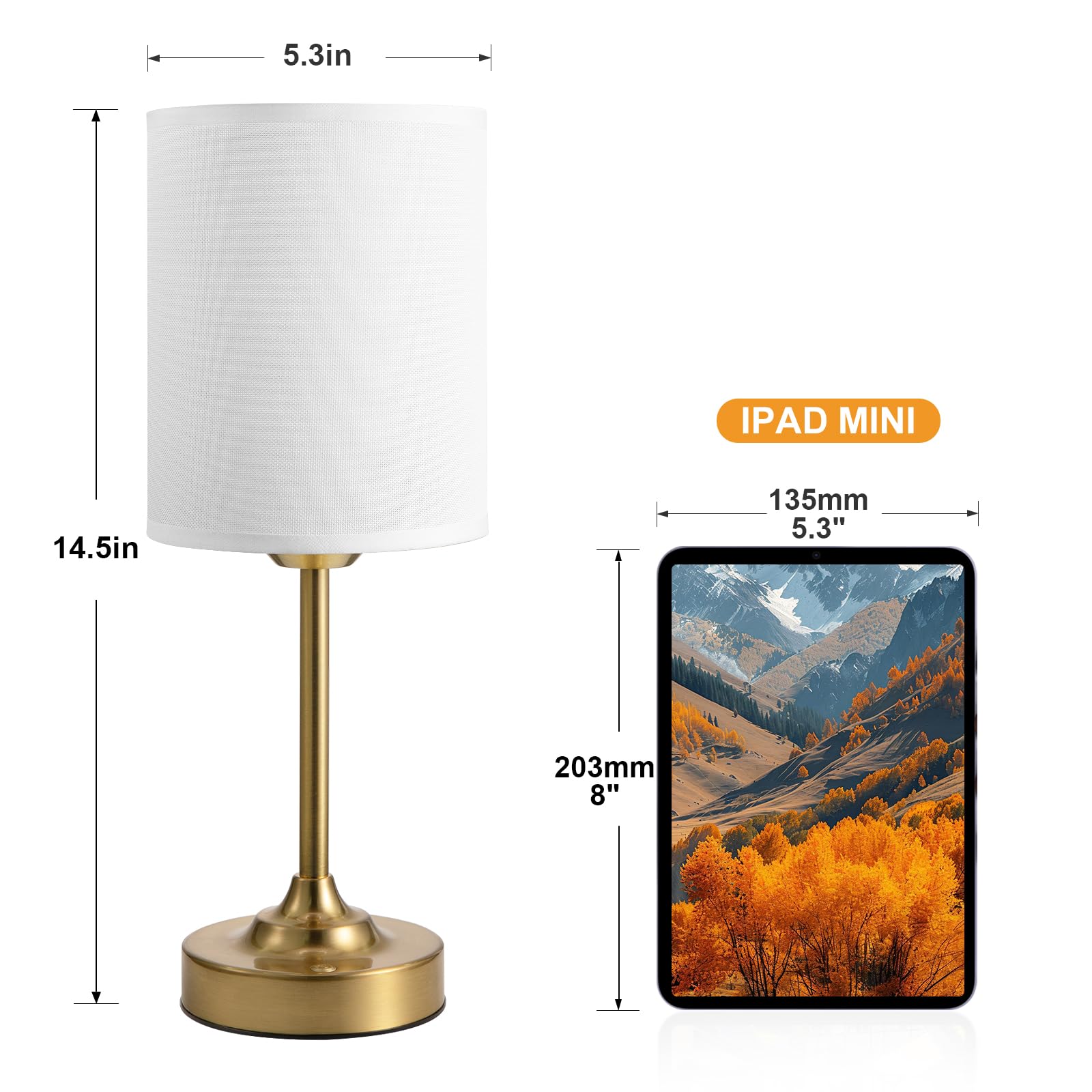 Touch Control Cordlss Table Lamp  Usb-C Rechargeable Lamp With Stepless Dimming  4000Mah Battery Operated Vintage Bedside Lamp For Bedroom  Living Room  Night Light & Emergency Lighting  Brass  2 Pack