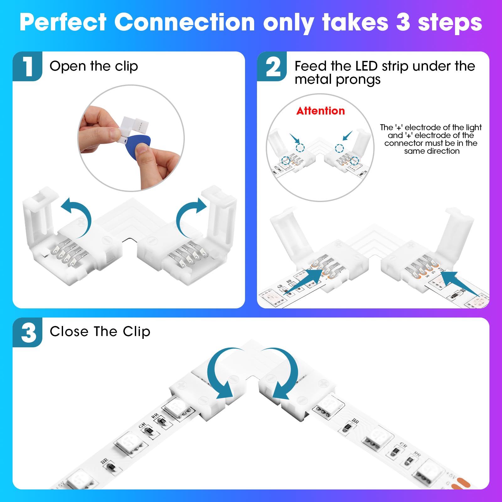 Wenhsin 10-Packs L Shape 4-Pin Led Connectors For Led Strip Lights 10Mm Width Unwired Gapless Solderless Adapter Extension