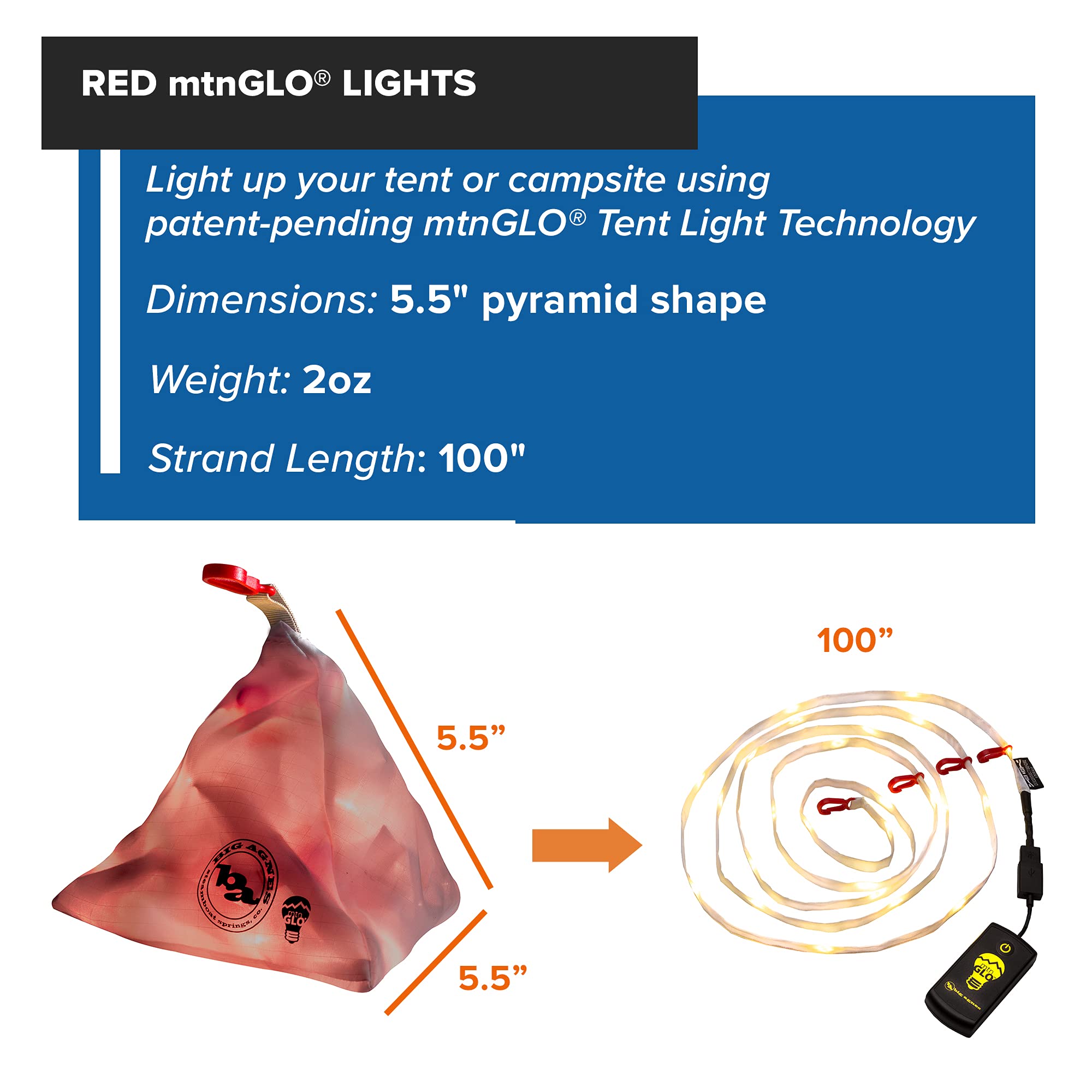 Big Agnes Mtnglo Led Tent & Camping Lights, Red, One Size