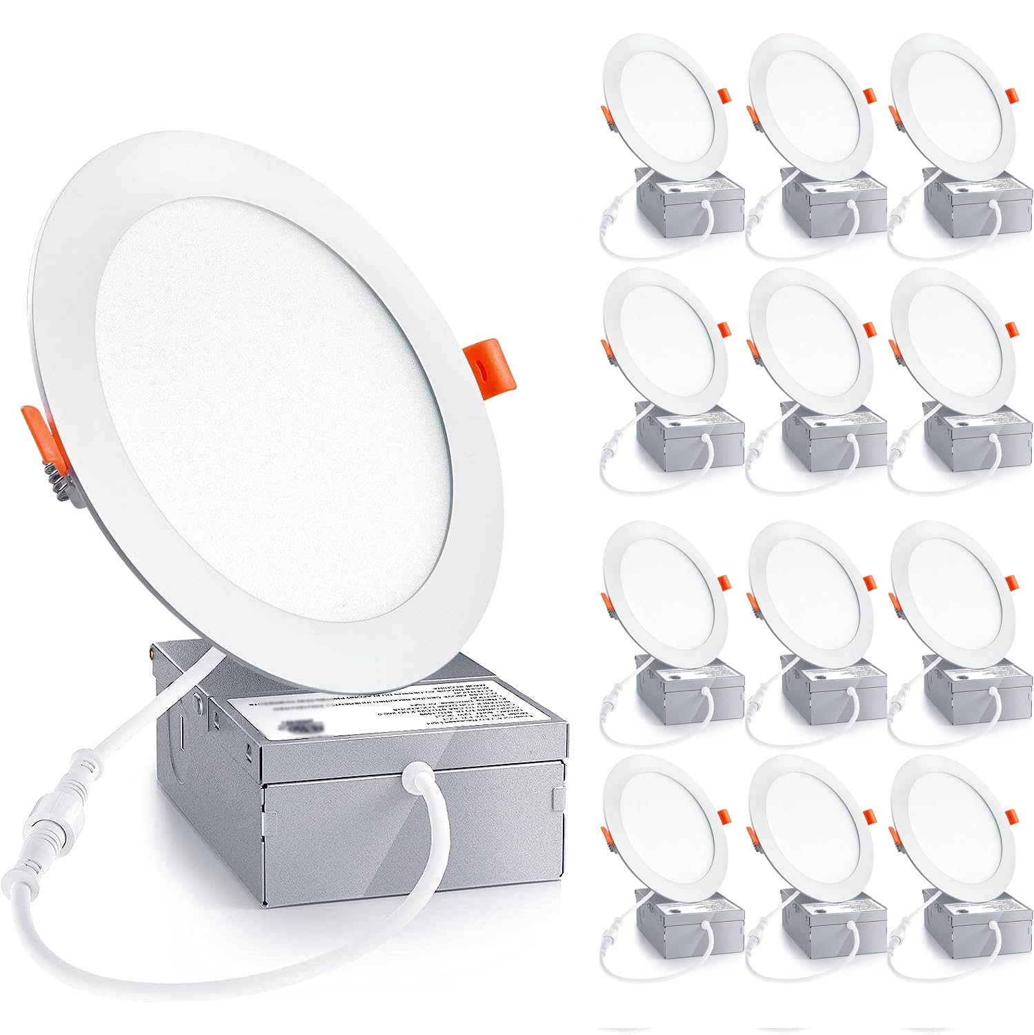 12 Pack 6 Inch Ultra-Thin Led Recessed Ceiling Light With Junction Box, Led Recessed Lighting 6 Inch 12W 110W Eqv, Led Downlights,1050Lm High Brightness Can Lights(6500K-Daylight, 6 Inch-12Pack)