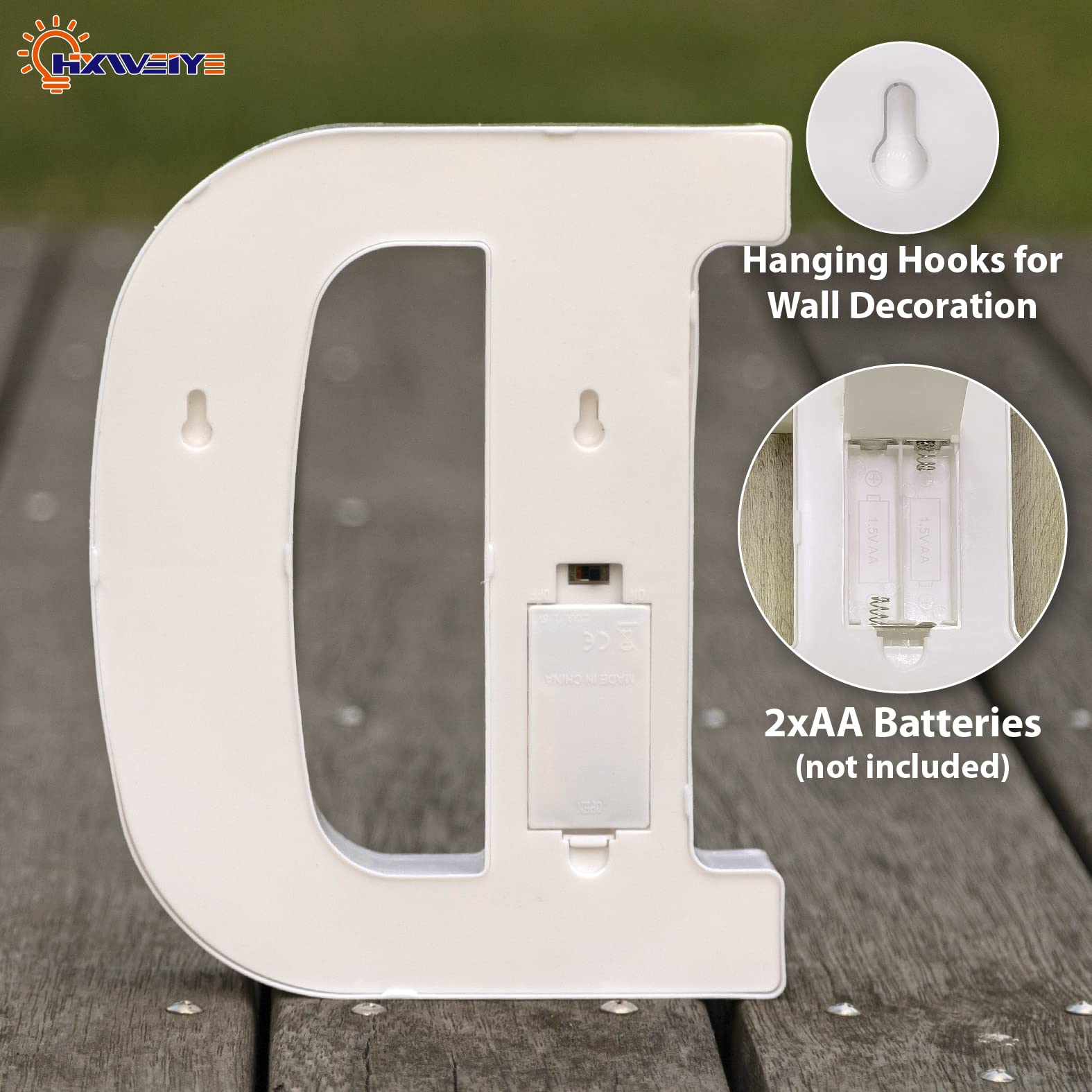 HXWEIYE LED Marquee Letter D Sign, Warm White Battery Powered Alphabet & Number Lights for Party & Decor