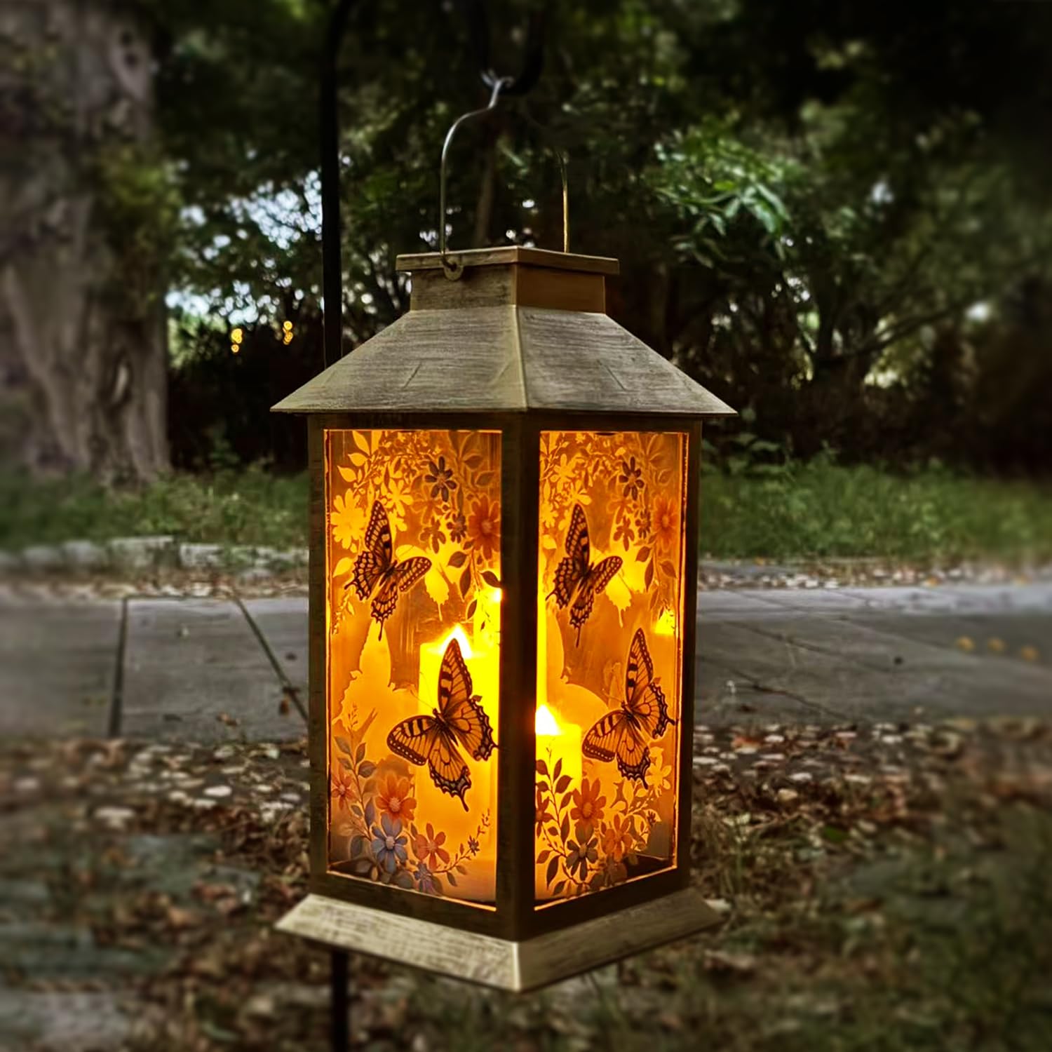 Solar Outdoor Lantern Garden Hanging Waterproof Lanterns PVC 3 LED Flickering Flameless Candle Decorative Lights for Table,Outdo