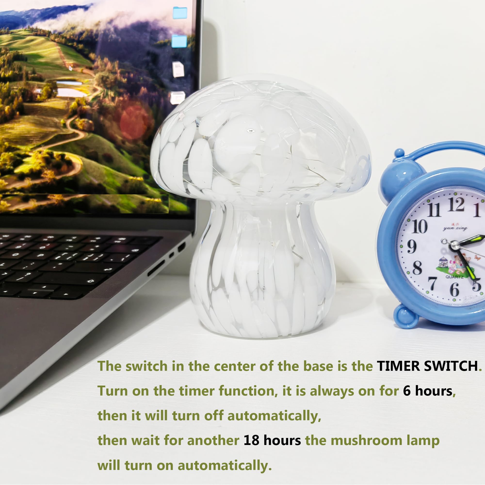 Jbgiyosg Mushroom Table Lamps Night Lights Cute Glass Nightstand Bedside Desk Lamps For Bedroom Living Study(Bulb Included) - Wh