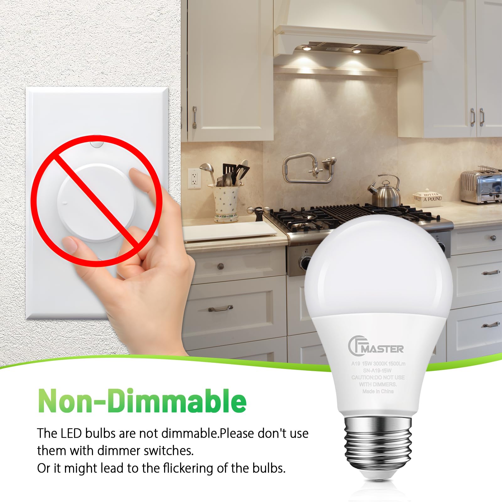 Cfmaster A19 Led Light Bulb, Led Bulbs 100 Watt Equivalent, 3000K Warm Light Bulbs, 1500 Lumens, E26 Standard Base Lightbulb, No