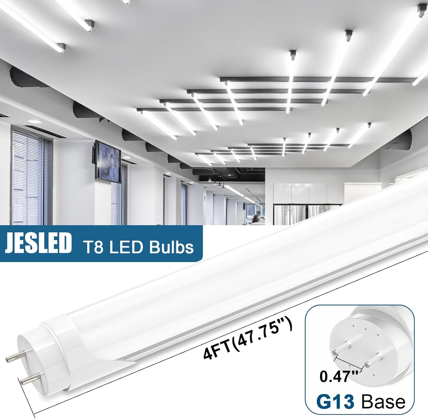 JESLED LED T8 Tube Lights 4FT, 24W, 3200LM, Frosted, 25 Pack, Model QY-T84FT-G13-A2-FC-C