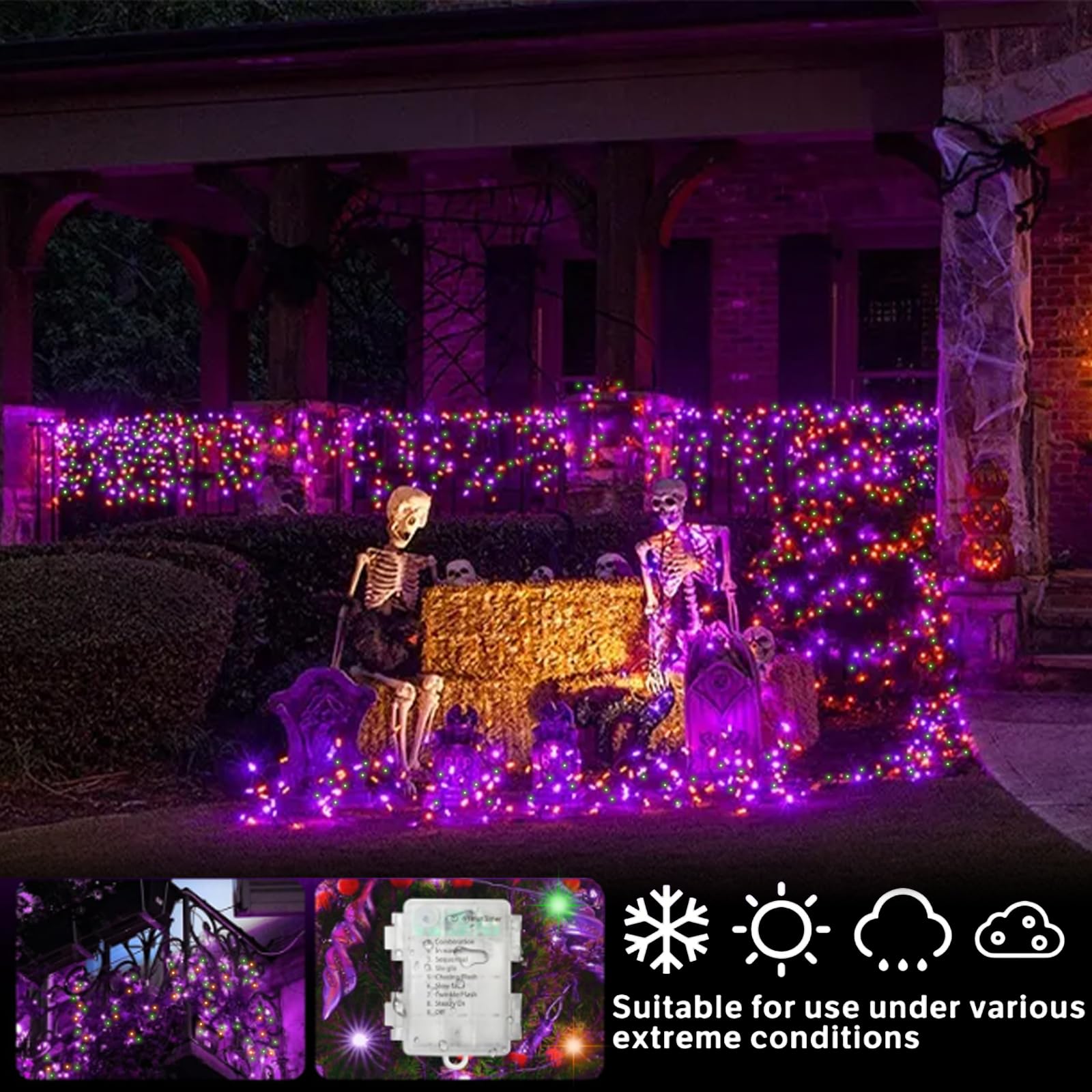 LAMPHOME 100 LED Fairy Lights Battery Operated Remote, 33FT, Plastic, Orange Purple Green, Model 0202002