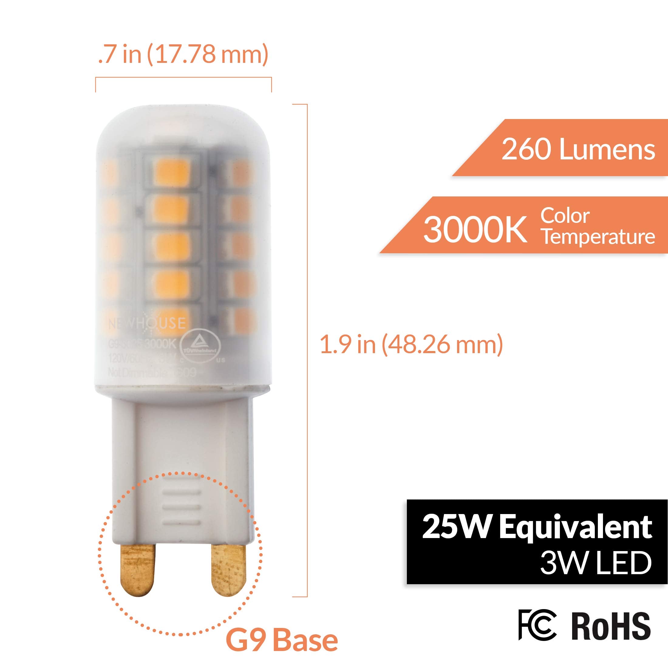 Newhouse Lighting G9 LED Bulb, 3W (25W Equivalent), 260 Lumens, 3000K, Copper