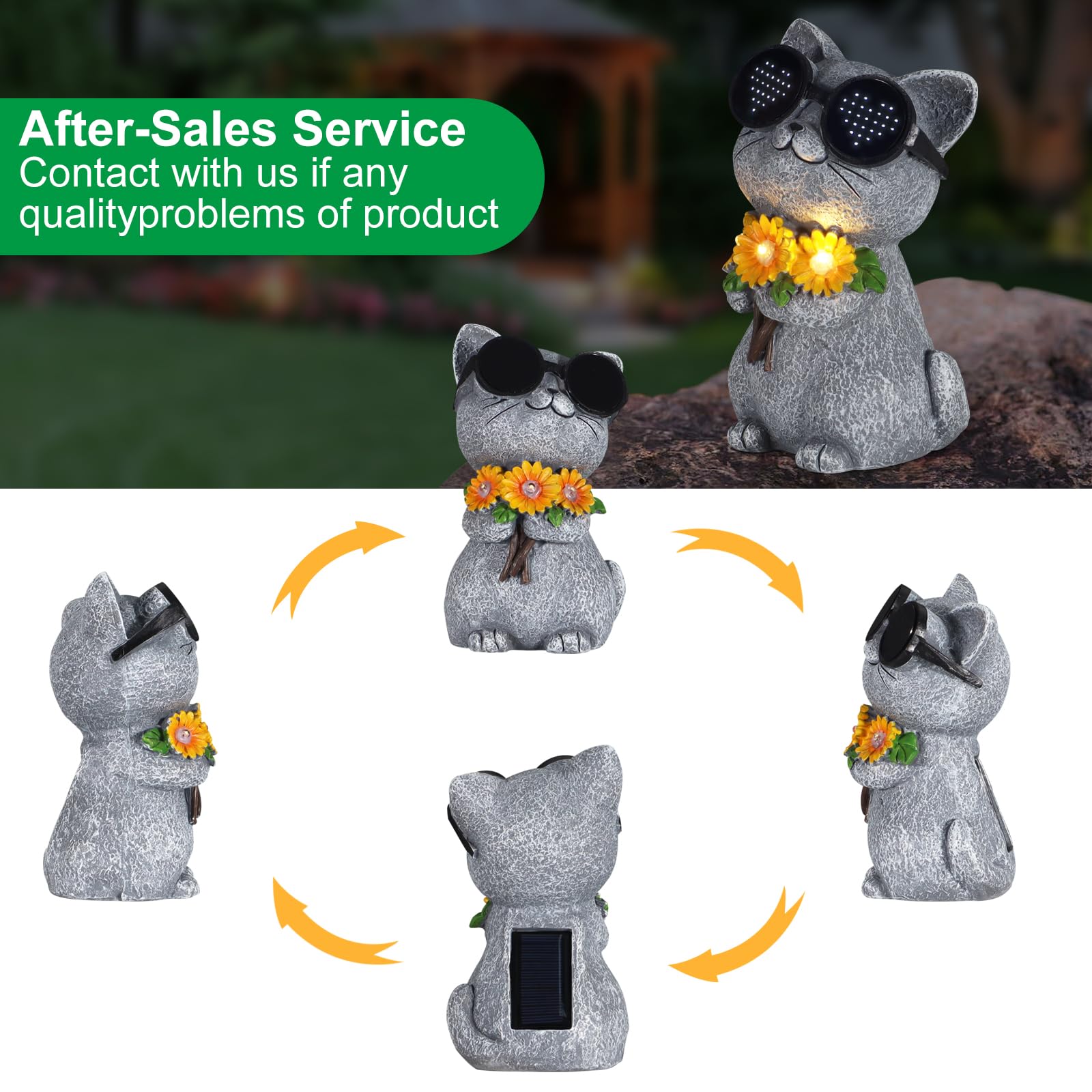 Pawatee Solar Garden Statues Cat With Daisy And Led Lights Birthday Gifts For Women Mom Grandma Solar Outdoor Decor For Patio Backyard Yard Lawn Decoration-Unique Housewarming Gifts