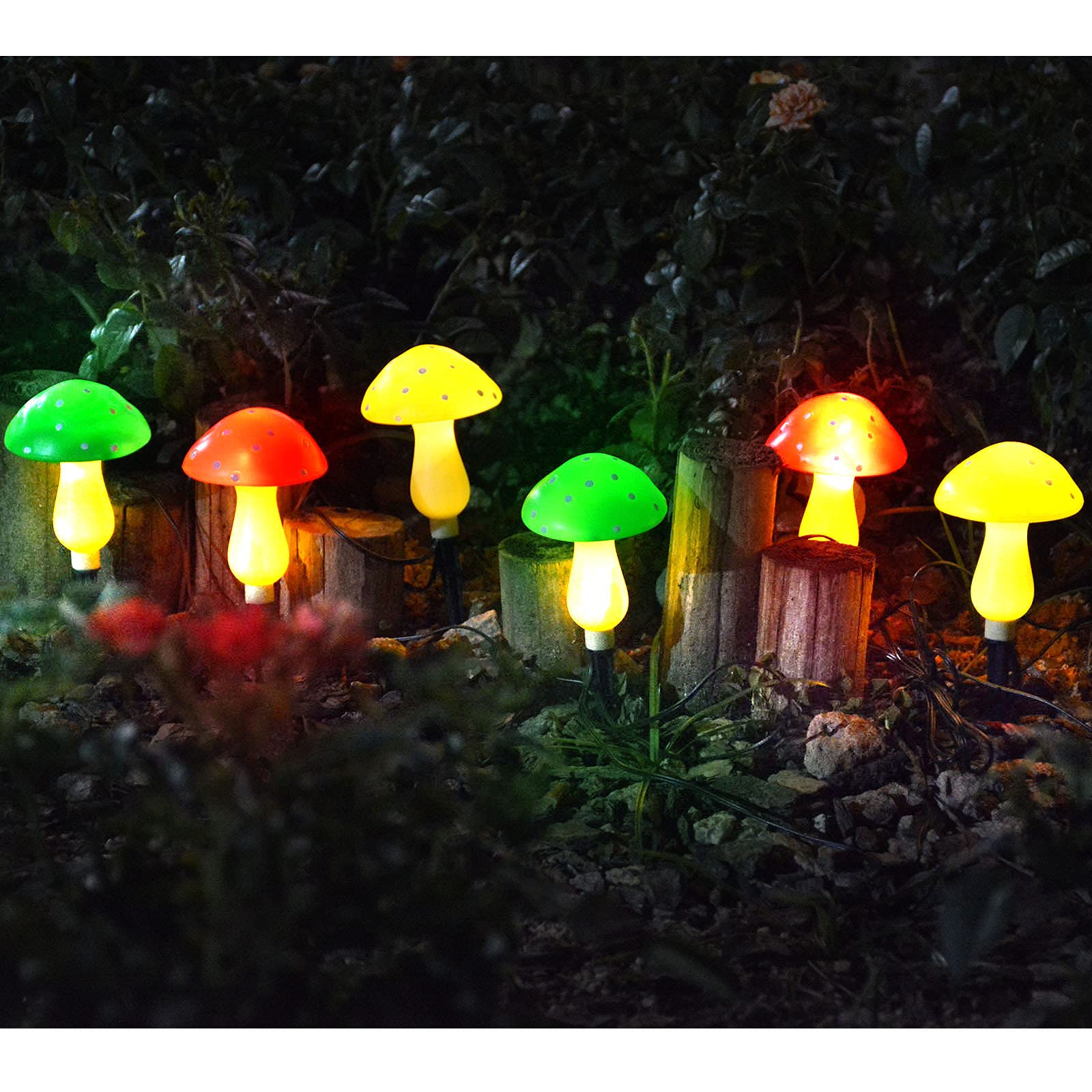 Abkshine Upgraded Outdoor Solar Garden Mushroom Lights(6 Mushrooms Lamps), 8 Modes Outside Waterproof Solar Powered Christmas Li