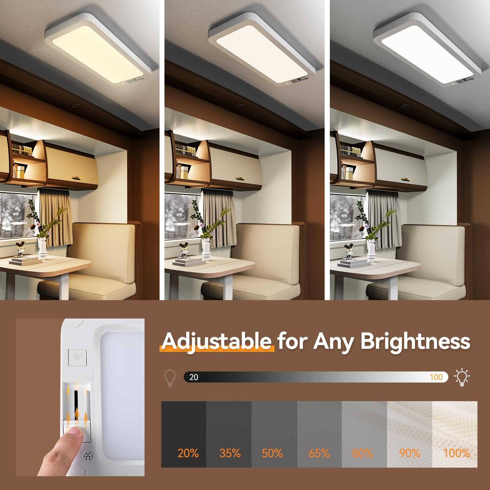 LILTSDRAE RV Dome Lights - 1700LM, 120 LEDs, 12V, Acrylic, Cold/Warm/Natural Light, 2PCS, Frosted Finish