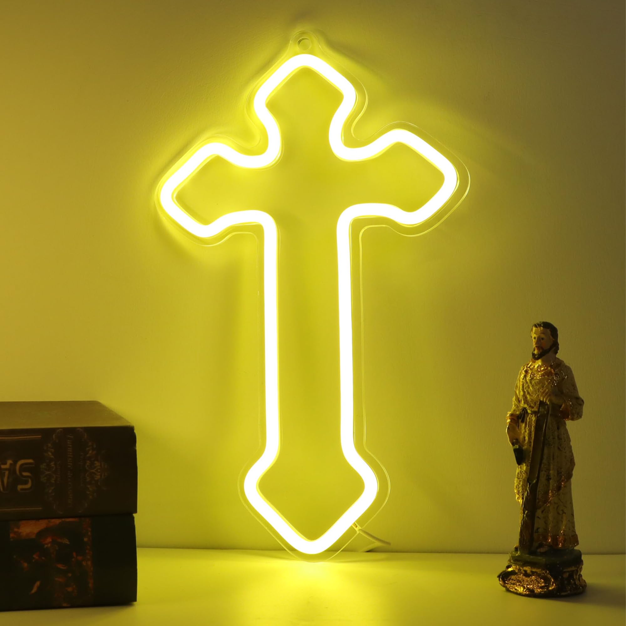 Attivolife LED Neon Cross Sign, Dimmable USB Powered Night Light, 8.03inx13.34in, Warm White Wall Decor