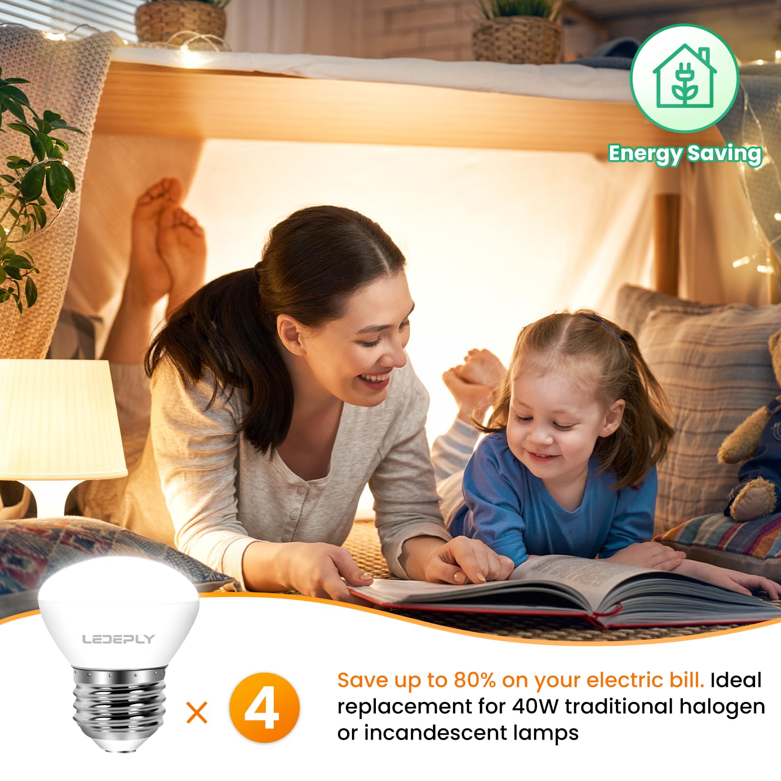 Ledeply R14 Led Bulb, 4W=40W, Dimmable, Medium E26 Base, Mini Led Reflector Floodlight Bulb, 400 Lumens, 2700K Warm White, 4 Pac