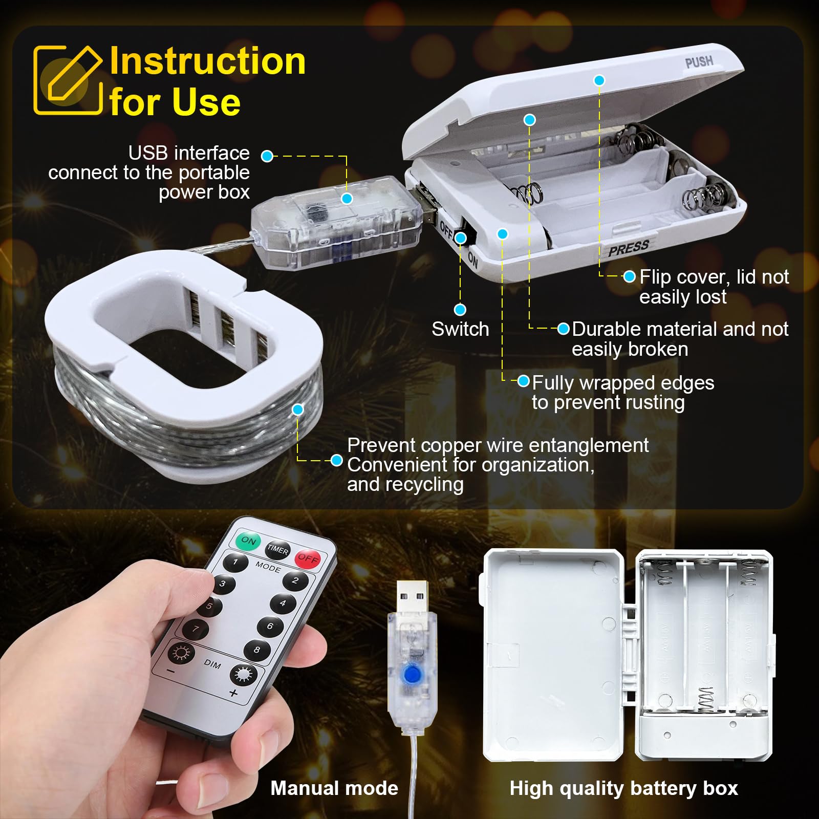 FWYWNL USB Fairy Light, 16ft 50 LED, Remote Control, Waterproof, 2 Pac, Warm Colour