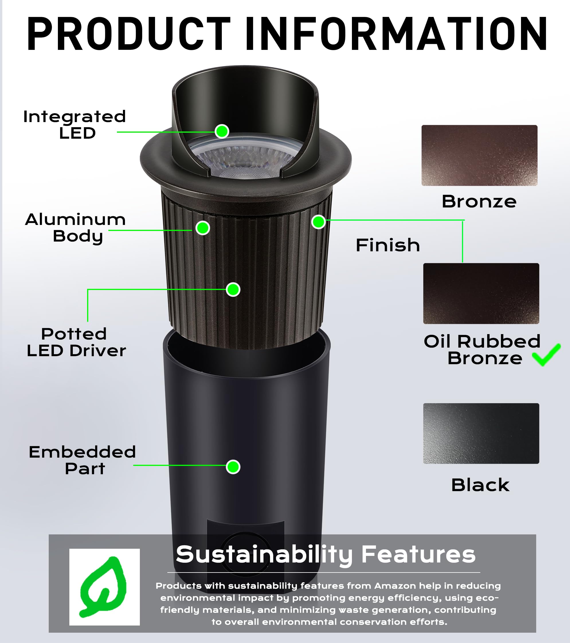 CLOUDY BAY 9W LED Well Lights - Waterproof Aluminum Uplights, Low Voltage 12-24V AC/DC, Shielded Top, Oil-Rubbed Bronze Finish