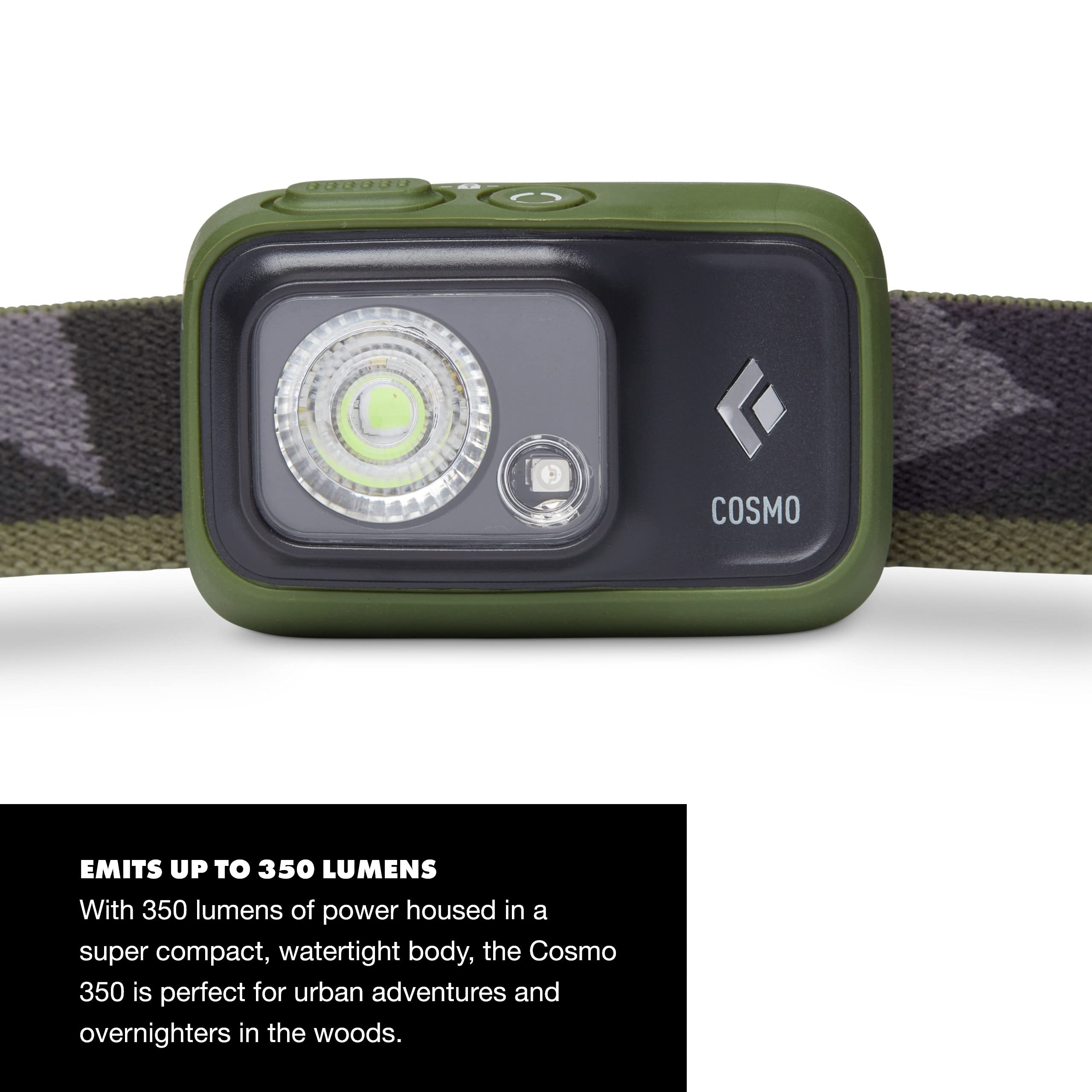 Black Diamond Cosmo 350 Led Headlamp (Dark Olive) - Waterproof And Dimmable Battery Powered Headlamp For Camping, Hiking, Runnin