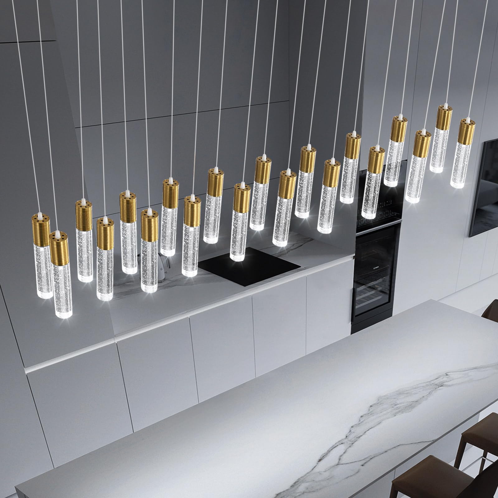 dolria 20-Lights Modern Crystal Chandeliers LED Pendant Light for Kitchen Island Dining Room Entrance Foyer Living Room 6000K Gold