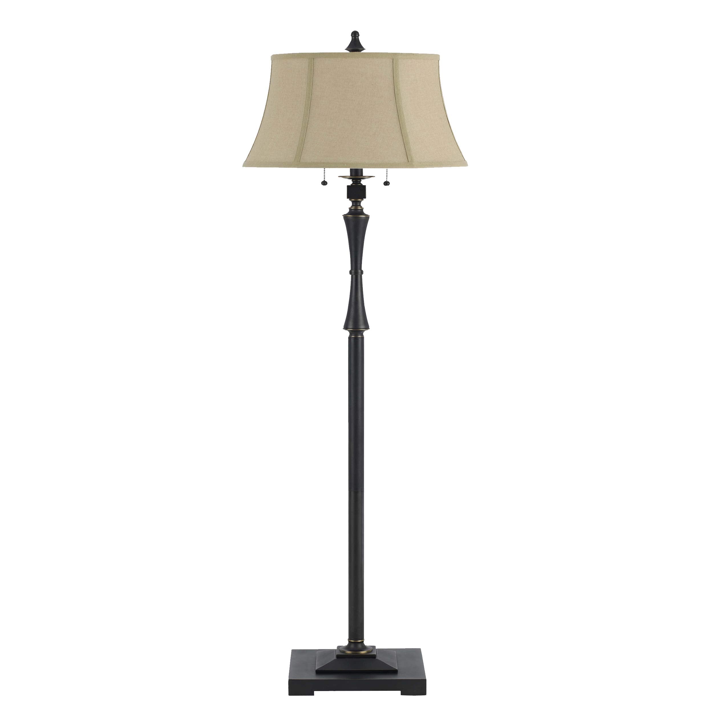 Benjara Metal Body Floor Lamp With Fabric Tapered Bell Shade, Black And Beige