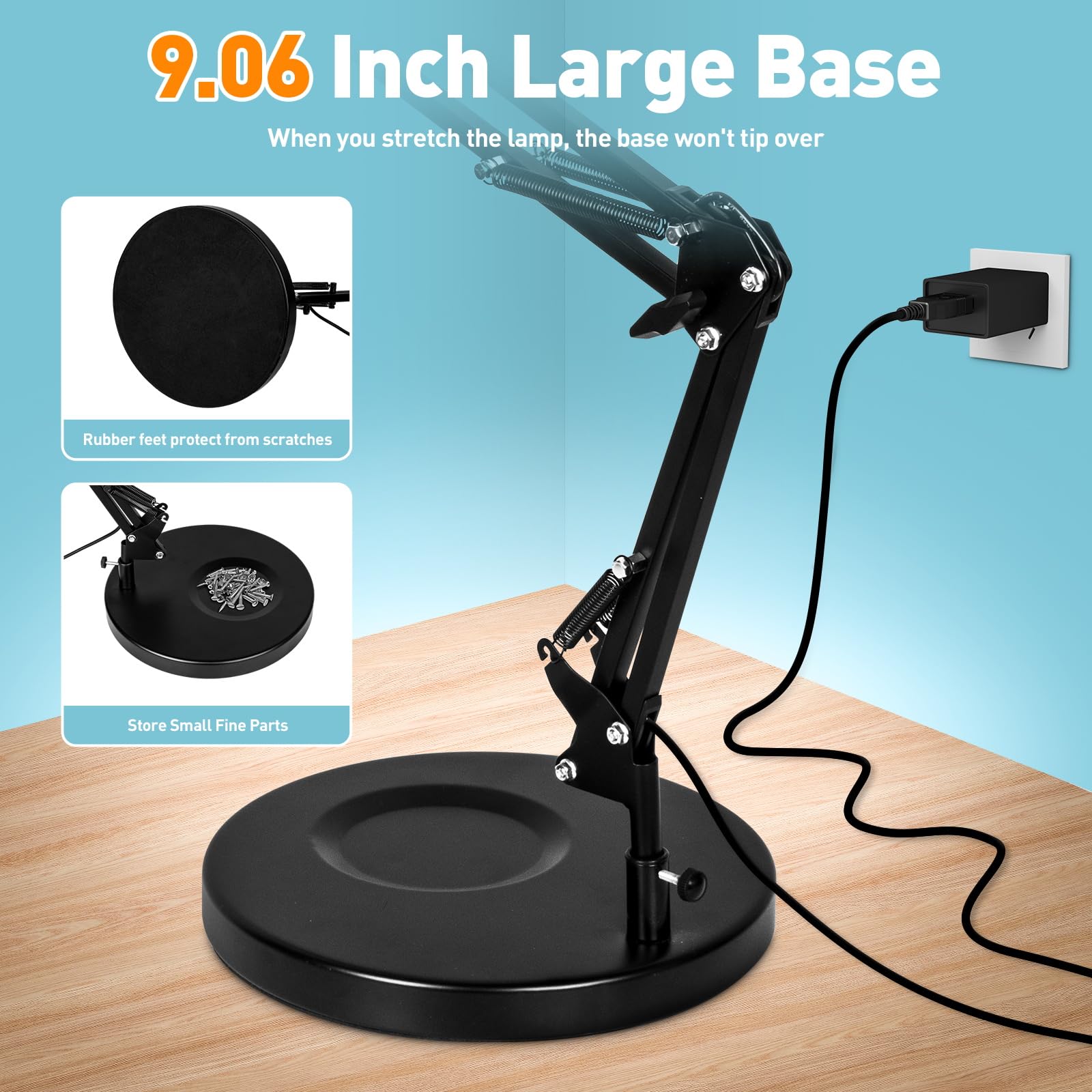 Kuvrs 10X Magnifying Glass With Light And Stand, 2-In-1 Large Base & Clamp Led Magnifying Lamp, Any Color Modes Stepless Dimmabl