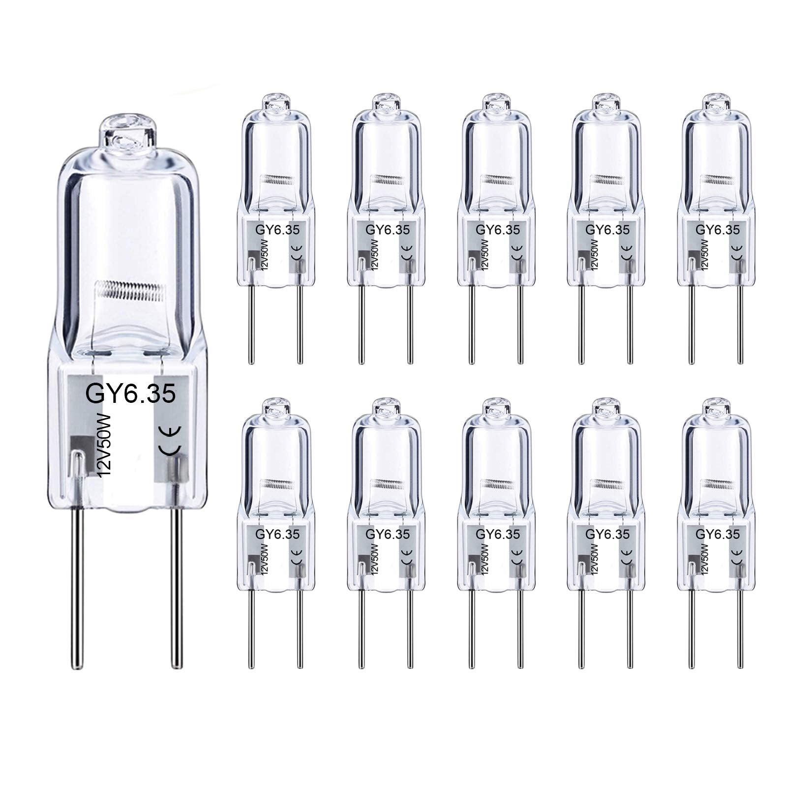 Gaormii Gy6.35 Halogen Bulb 50W,Q50/Cl/Gy6/12V/T3/T4 Jc Type Gy6.35/G6.35 Bi-Pin Base,Ac/Dc 12V,Dimmable,2700K Warm White,10 Pac