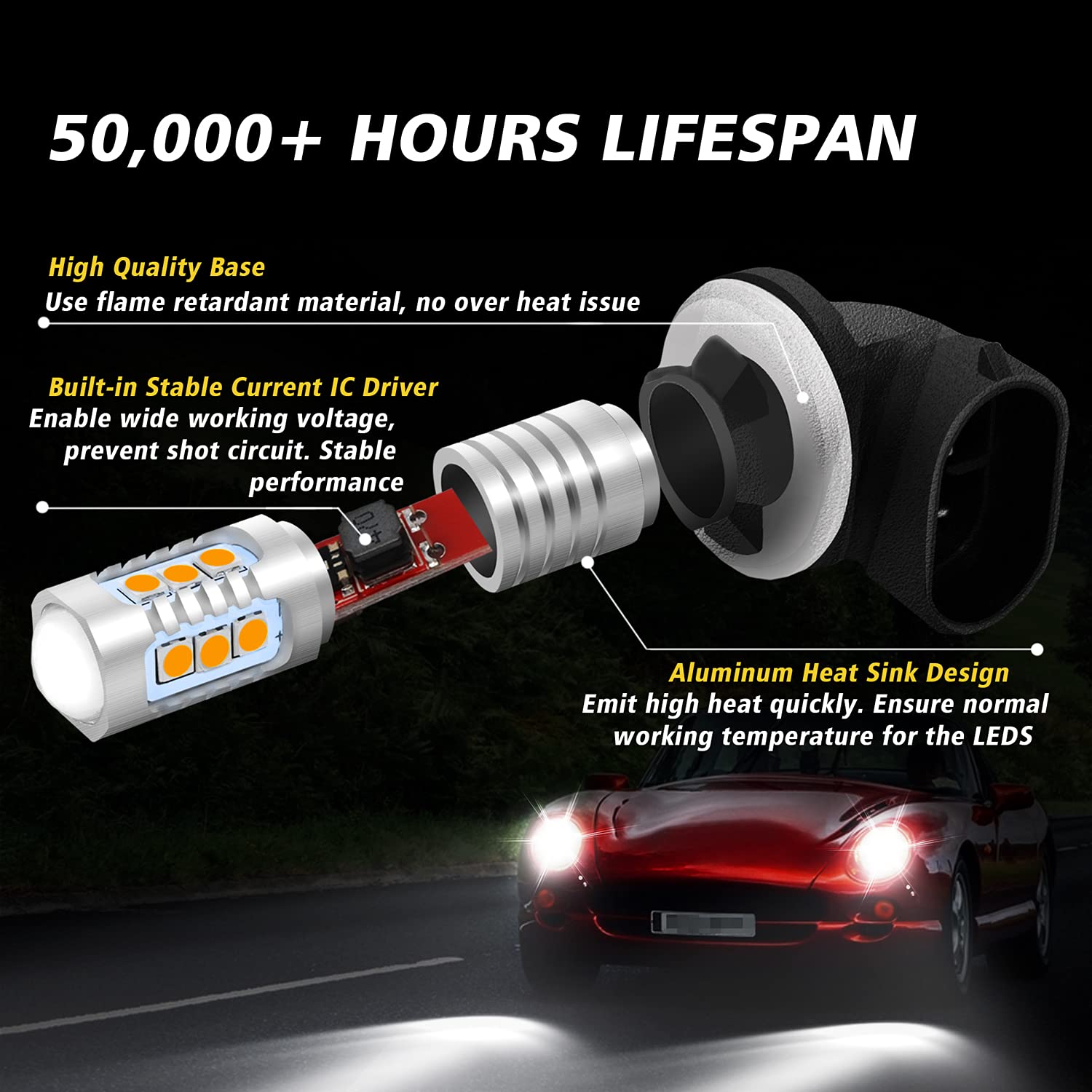 BRISHINE LED Fog Light Bulbs Pack of 2, Extremely Bright 3030 Chips, 881/889, Golden Yellow, Model BRI-Fog14SMD3030-881A