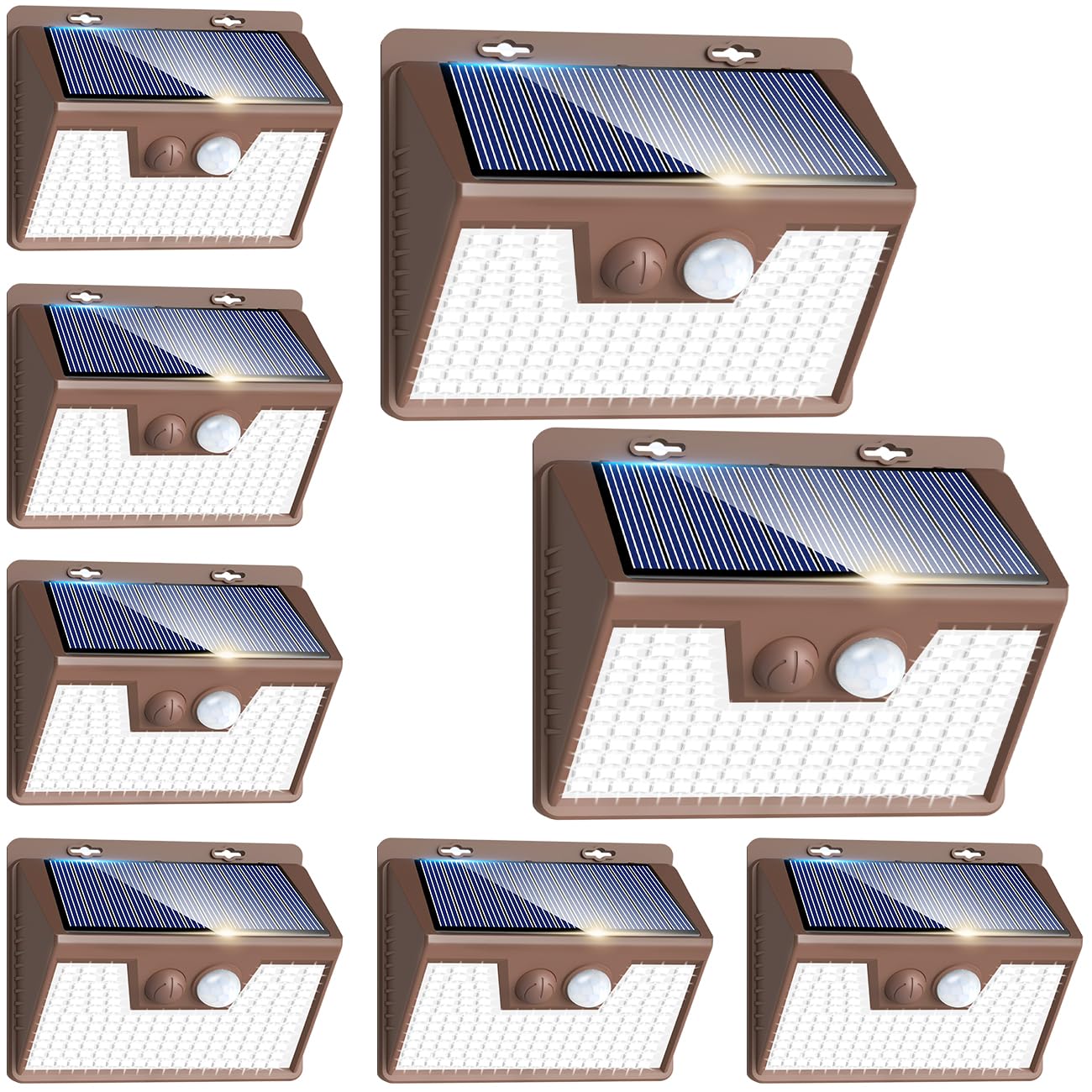 Peasur Solar Lights Outdoor Motion Sensor, 140LED, Waterproof, 8 Pack, Brown Frame