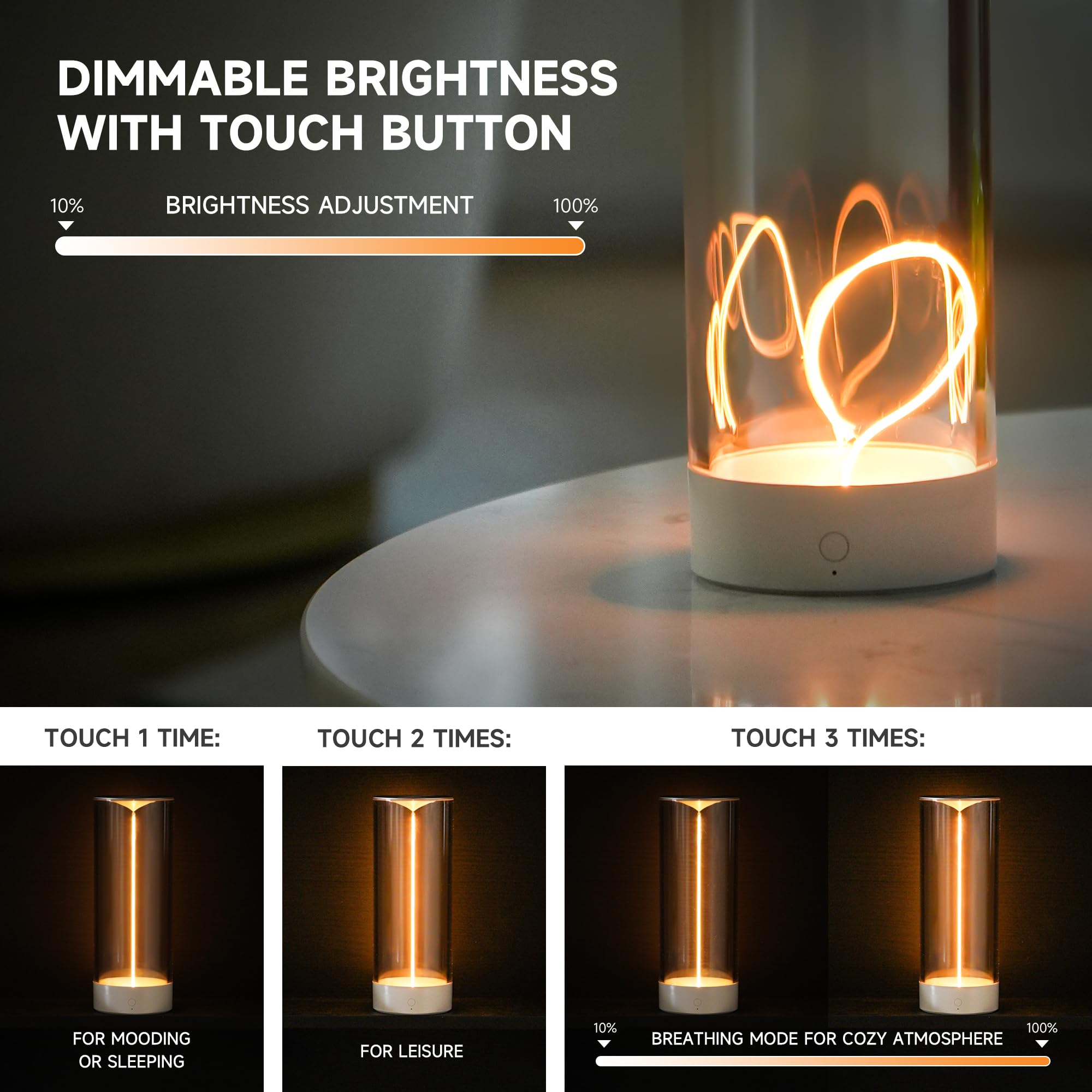 Auge Light Minimalist Desk Lamp Cordless Table Lamps Led Rechargeable Modern Nightstand Lights Dimmable With 3 Levels For Gaming