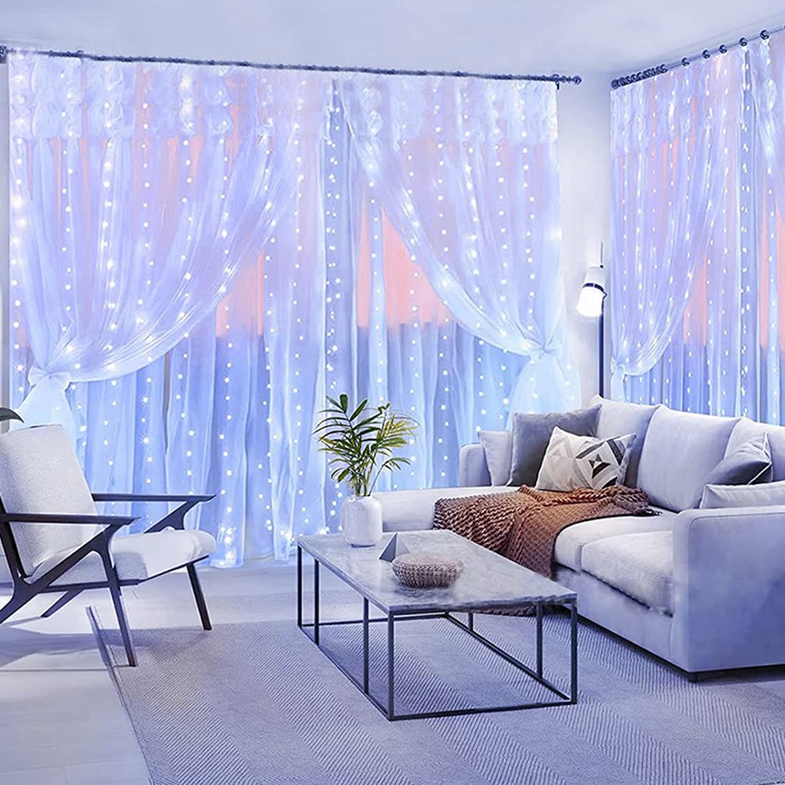 YEOLEH String Lights Curtain USB or Battery Powered,Bedroom Fairy Curtain Lights for Wedding Wall Bedroom Halloween Christmas De