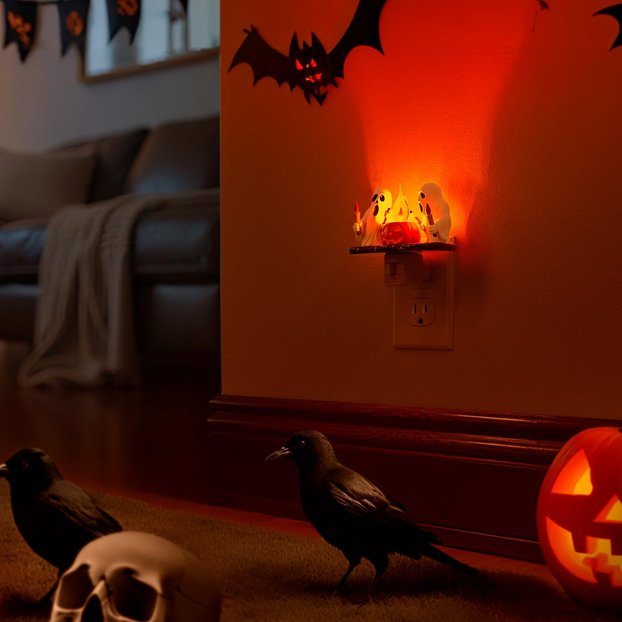 Briignite Halloween Night Light, Ghost Night Light Campfire Flickering, Halloween Decor Night Lights For Kids, Plug In Ghost Nig