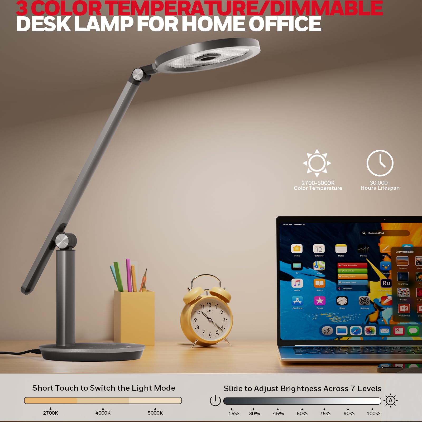 Honeywell Desk Lamp For Home Office, H6 Sunturalux Eye-Caring Led Desk Light, 800Lm Dimmable Desk Lamp With Timer, Touch Control