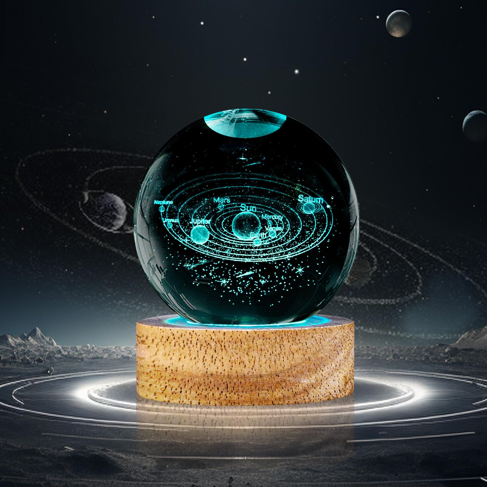 Dcoriuntg 3D Solar System Crystal Ball Night Light With 16 Color, Unique 60Mm Galaxy Planets Glass Ball Lamps With Remote Cool B