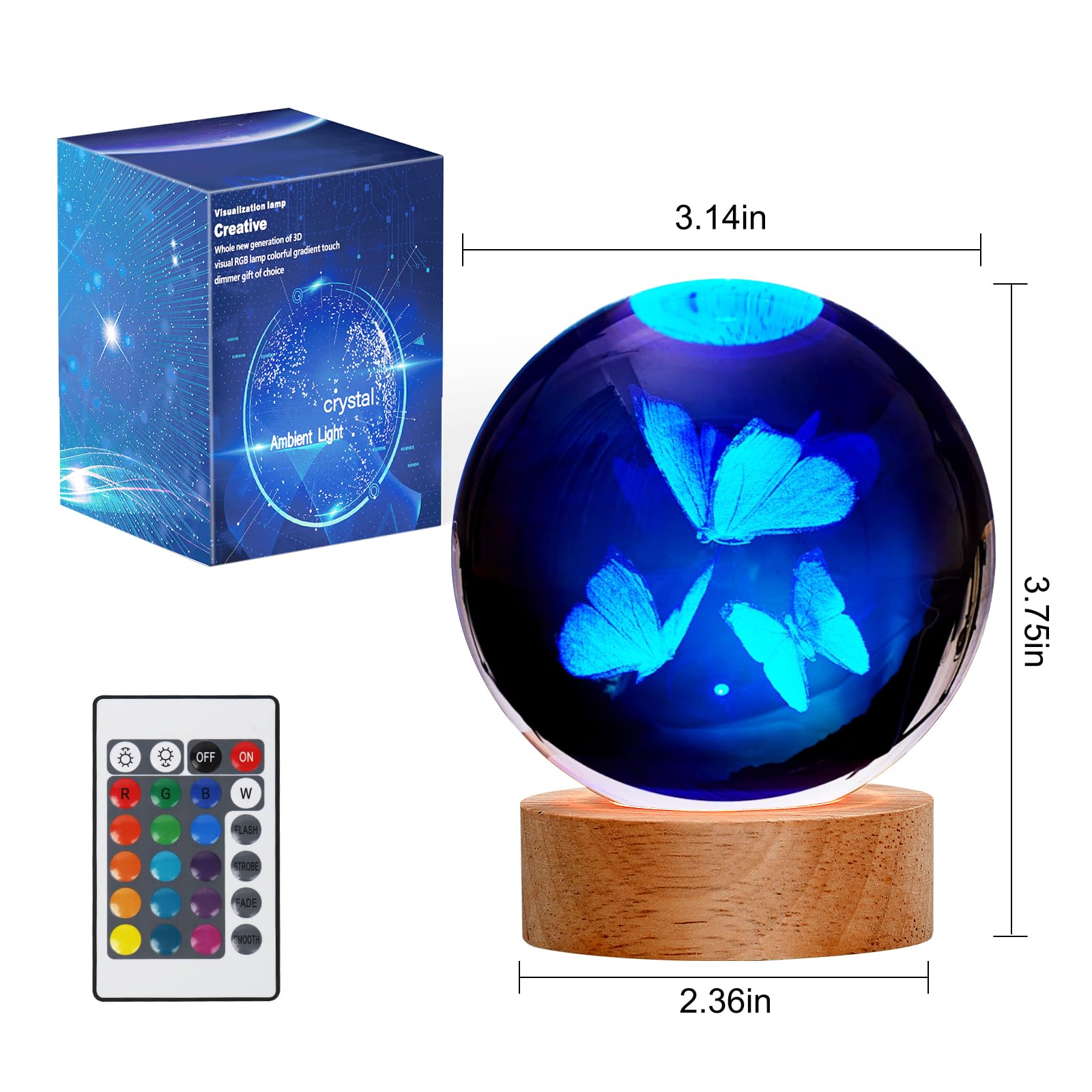 Janarary Butterfly Gifts For Women - Large 3D Butterfly Lamp With 16 Color Changing Night Light & Remote Control For Bedroom Dec