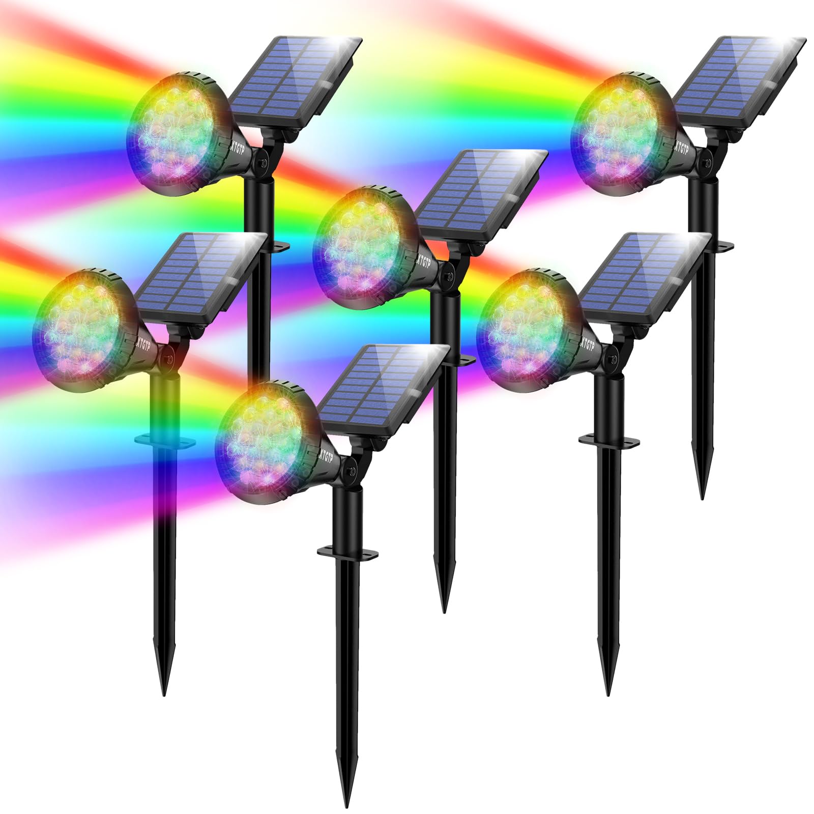 Xtgtp Color Changing Solar Spot Lights, 21 Leds, Ip67 Waterproof, 6 Pack Outdoor Lighting
