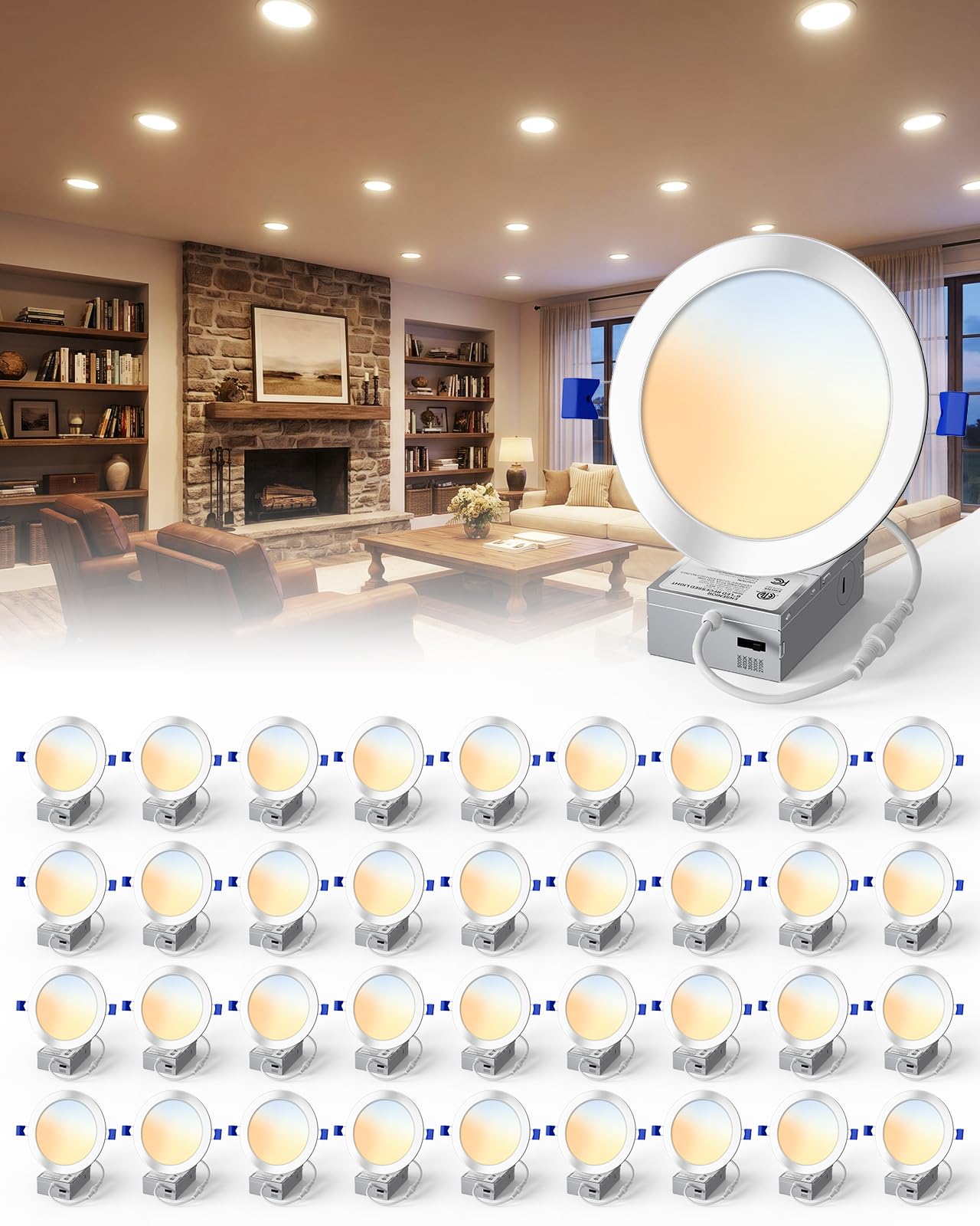 Veriligt 36 Pack 6 Inch LED Recessed Light, Dimmable, Damp Rated, 5CCT Selectable, 12W 1200LM, 120V, Silm Canless Wafer Ceiling 