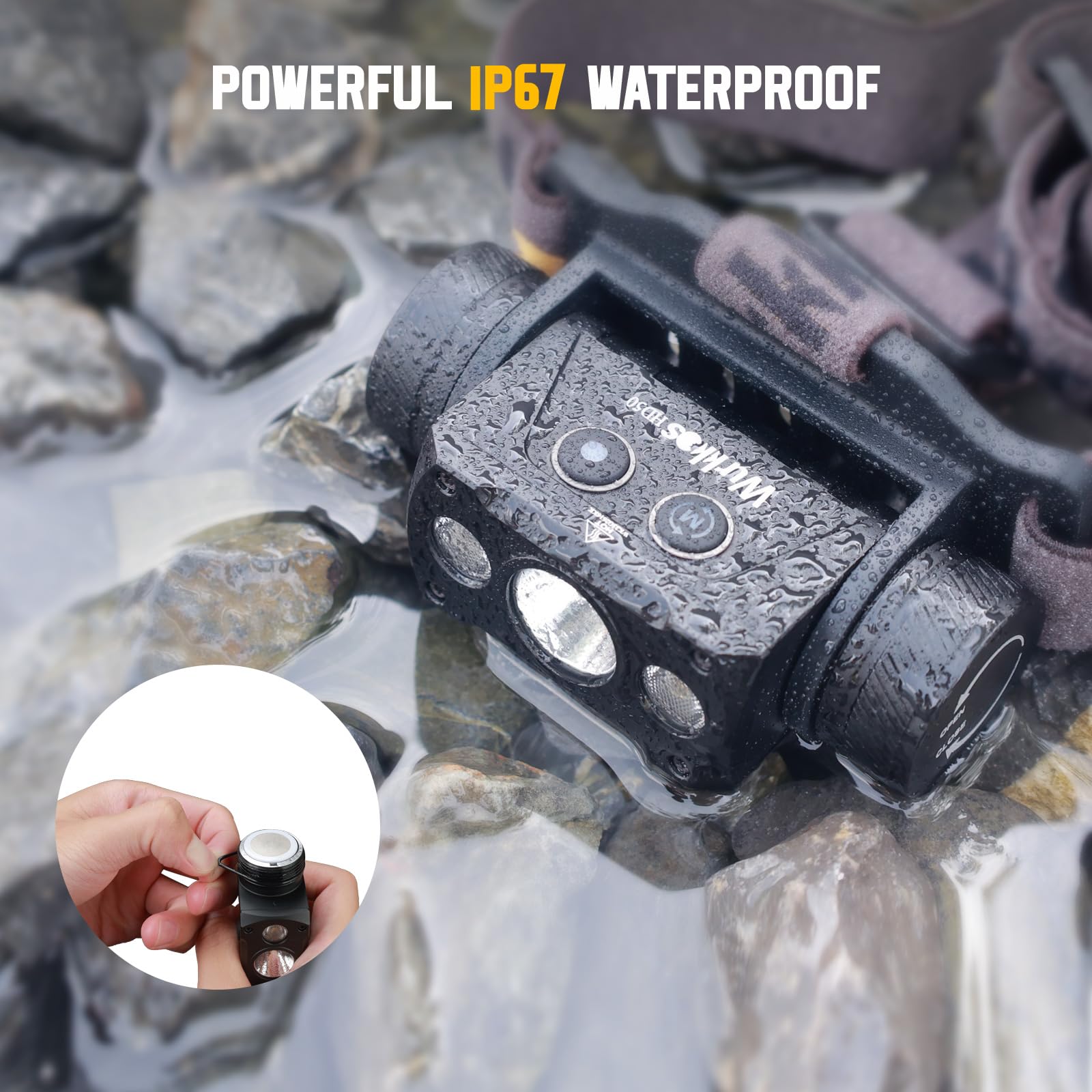 Wurkkos HD50 LED Headlamp, 4000 Lumens, 90CRI, 5000K, Magnetic, IP67 Waterproof, Adjustable Headstrap, Aluminum, HD50-500