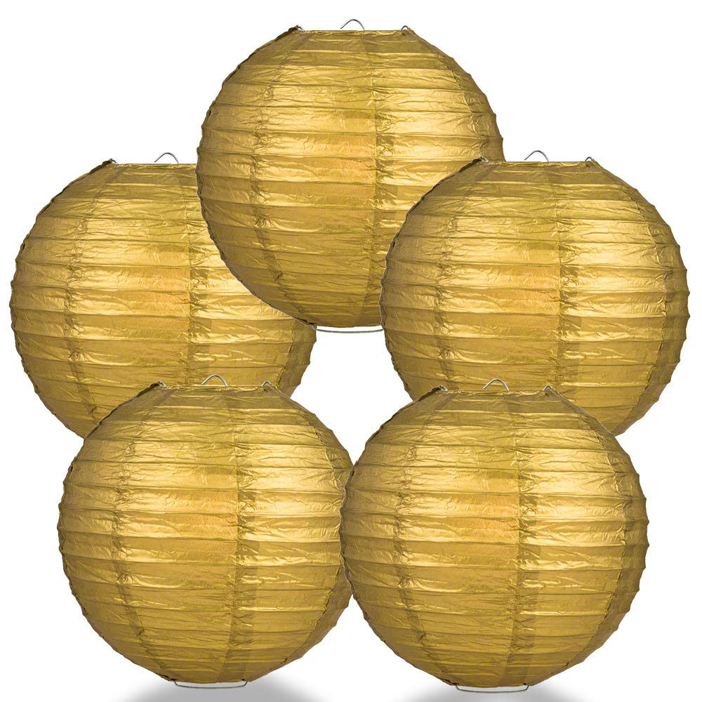 Quasimoon 12 Inch Silver Round Paper Lanterns, 5-Pack, Even Ribbing, Paper Material
