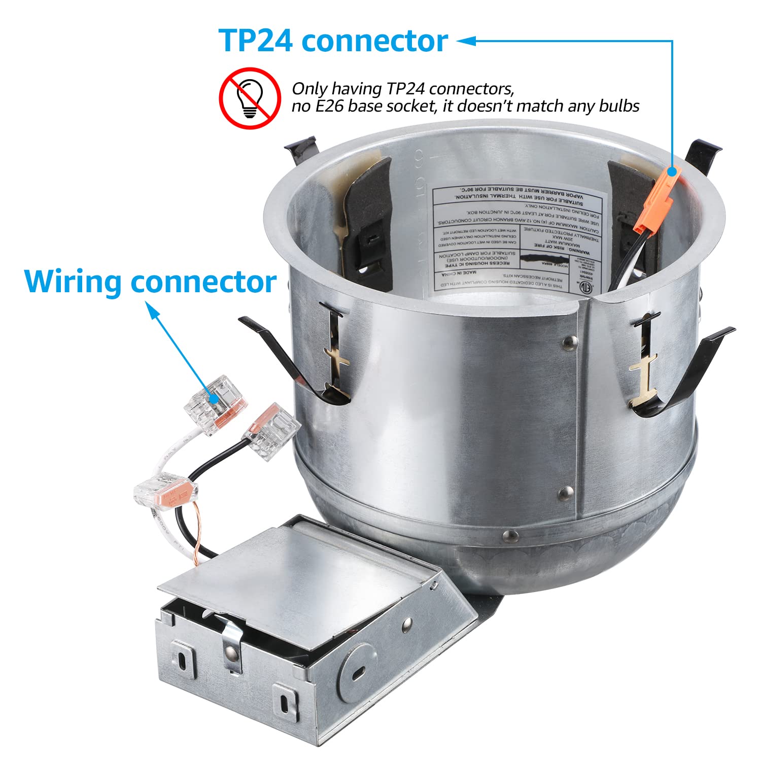 TORCHSTAR 6 Inch Remodel Recessed Lighting Housing, 8 Pack, Shallow IC Rated, Damp Location, ETL Listed, Silver, Model 49387