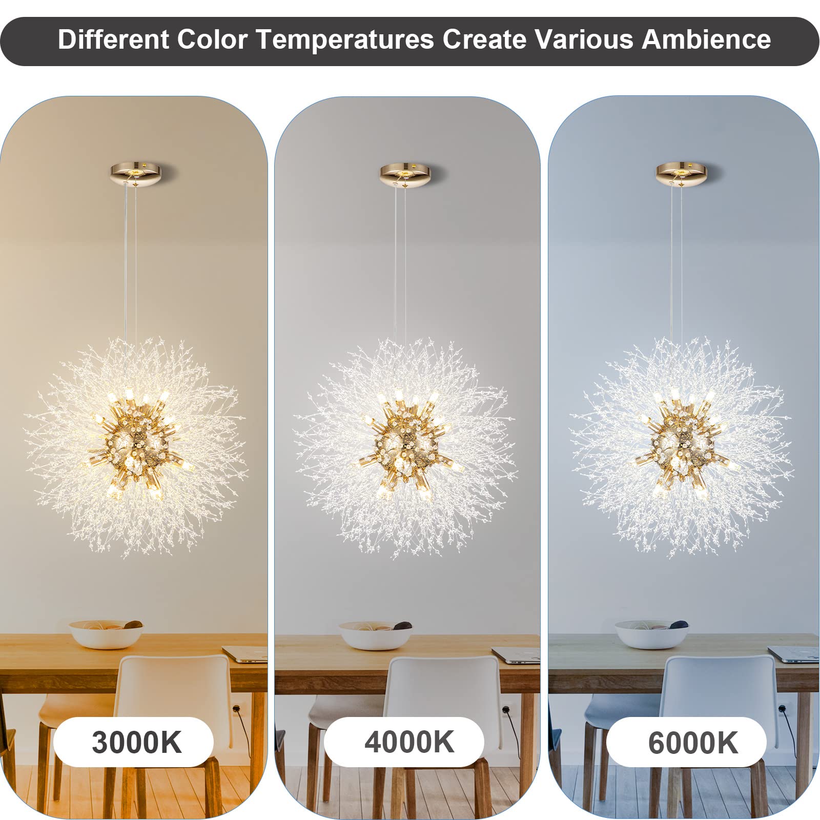 Sinerise Modern Crystal Chandeliers Firework, Crystal Light Fixture, Dandelion Chandelier (16-Light, Gold) For Foyer Hallway Ent