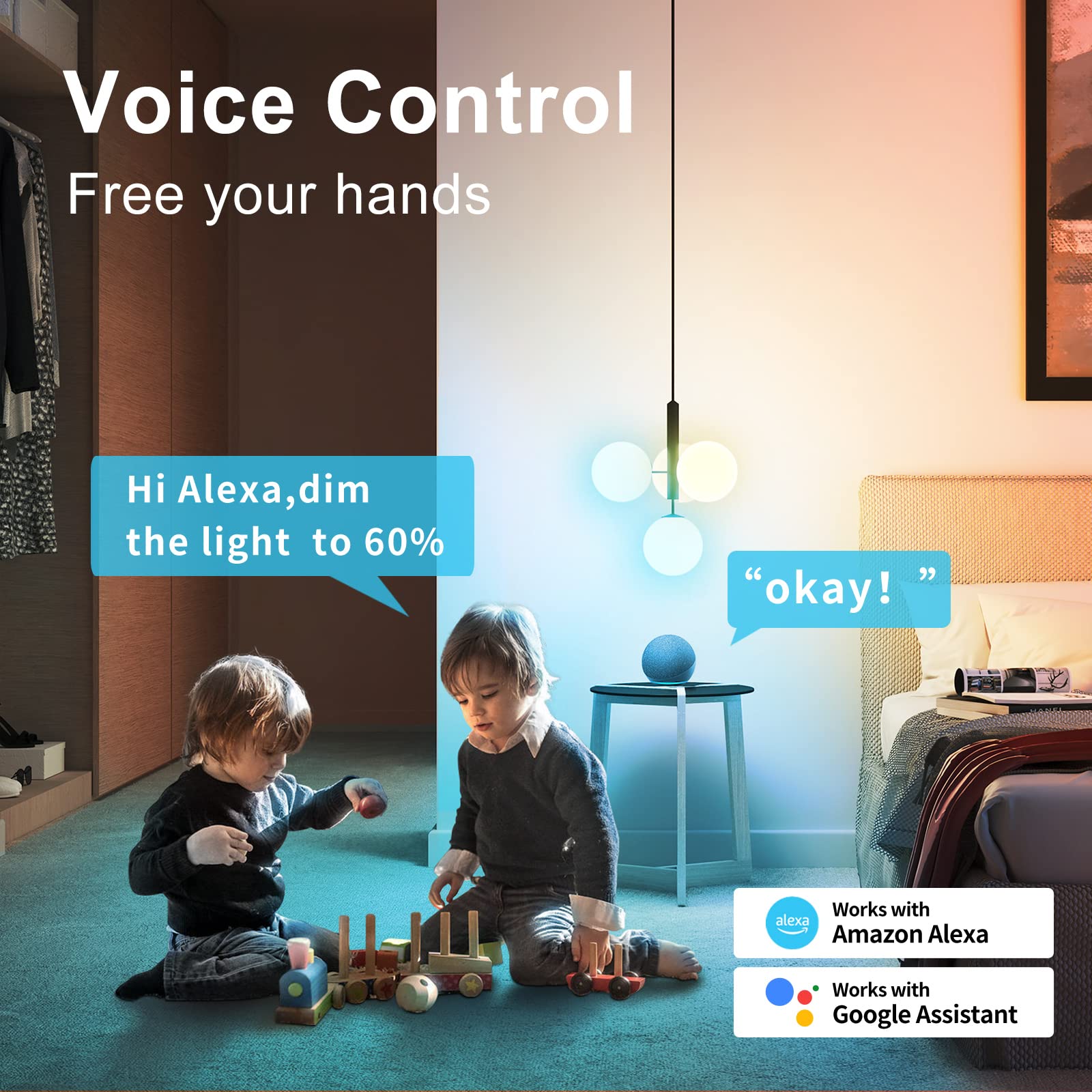 Tjoy 6 Pack Smart Led Light Bulbs, Wifi Bulbs Work With Alexa&Google Home, Rgb Color Changing Light Bulb, Music Sync, A19 E26 9W