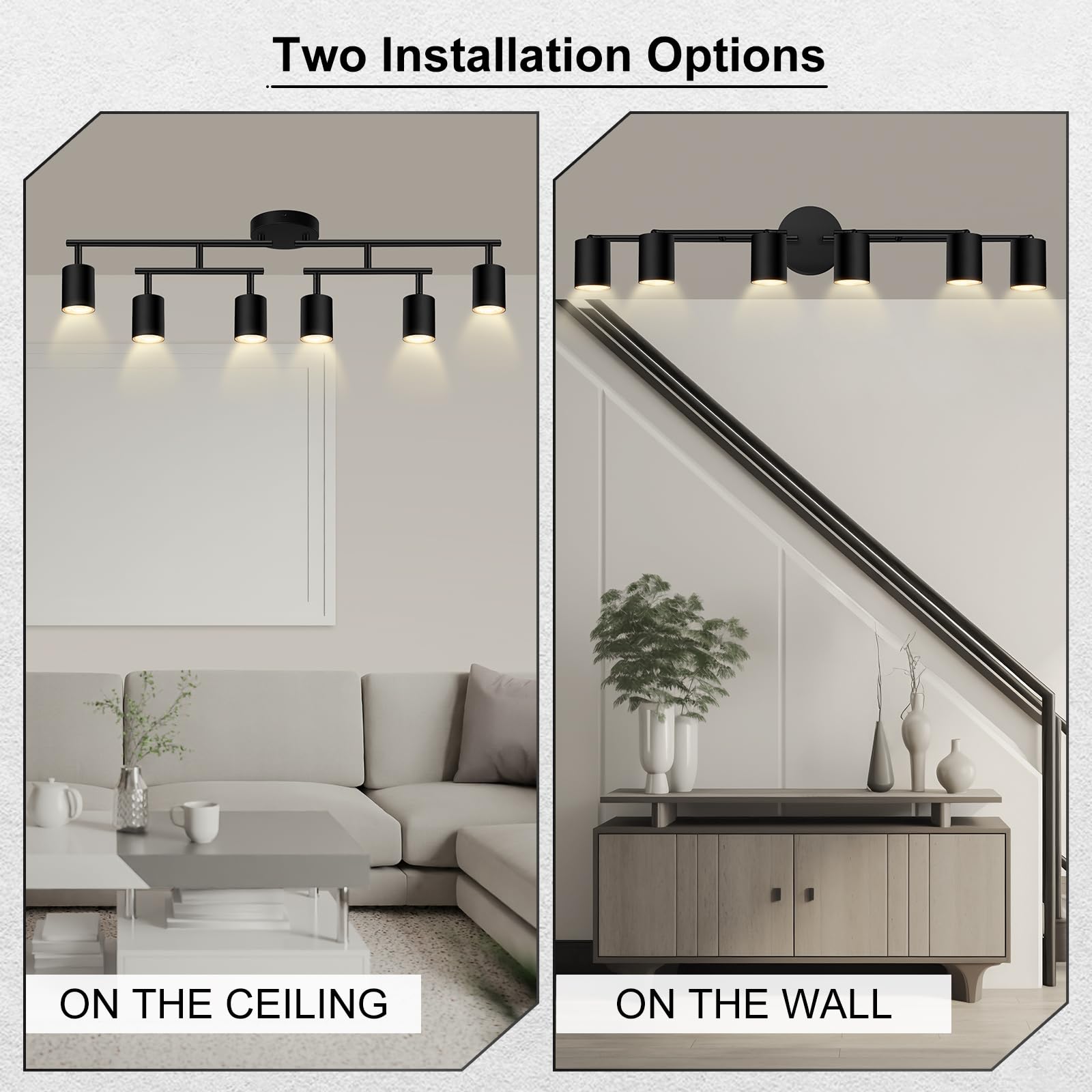 AUQUEE 6-Light Matte Black Track Lighting Fixtures, Rotatable LED Spot Lights for Kitchen/Hallway, Model AQC0661US