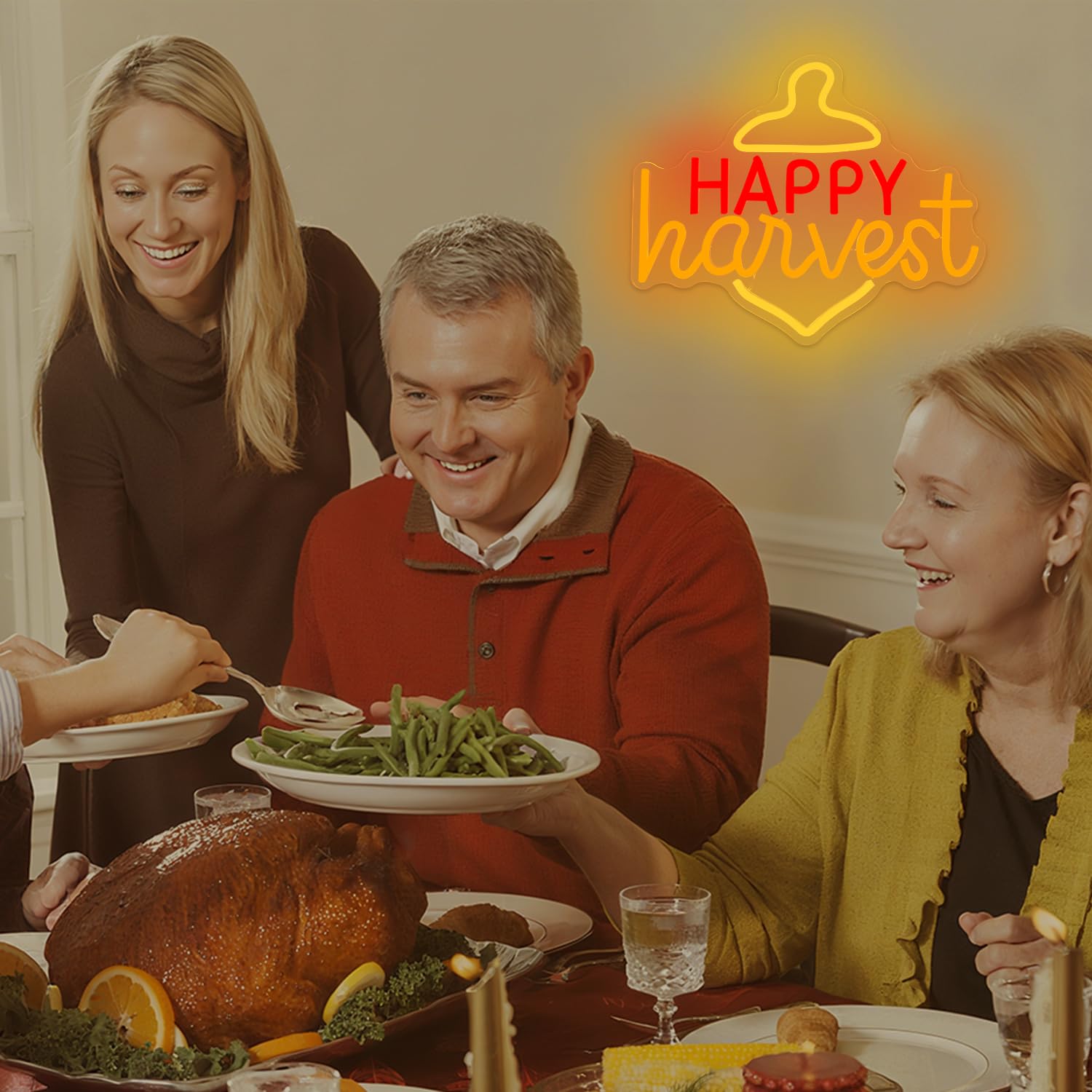 Jeanchrl Happy Harvest Neon Sign For Home Wall Dimmable Fall Light Sign For Home Decor Thanksgiving Decor Neon Wall Art For Bedroom Living Room Yellow Pinecone Led Sign For Party Gift