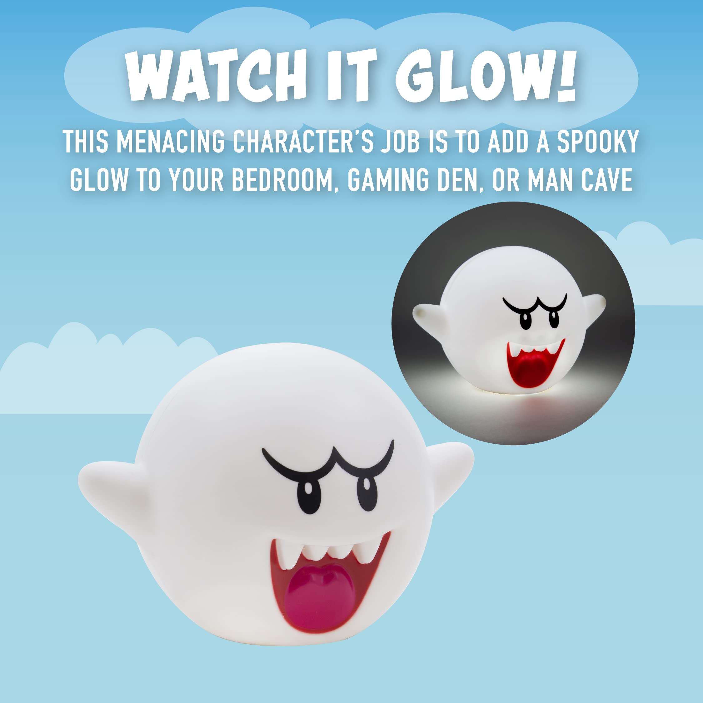 Paladone Super Mario Bros Boo Light with Sounds, 4.7 inches, White, Plastic, Model PP8017NN, Gaming Room Decor
