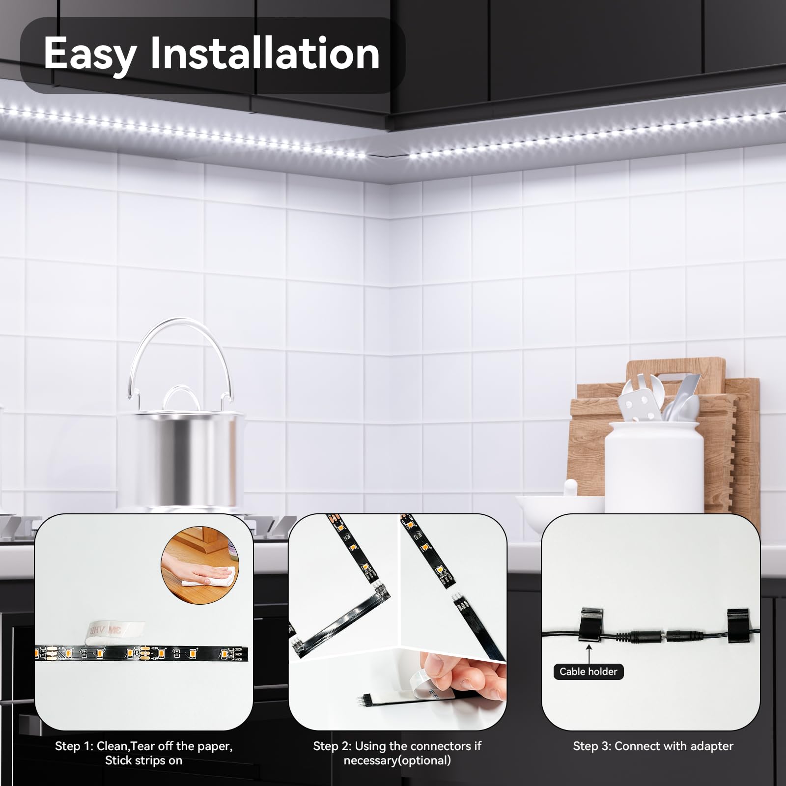 Wobane Led Under Cabinet Lighting Kit,Flexible Led Ribbon Lights Bar,Under Counter Lights For Kitchen,Cupboard,Desk,Showcase,She