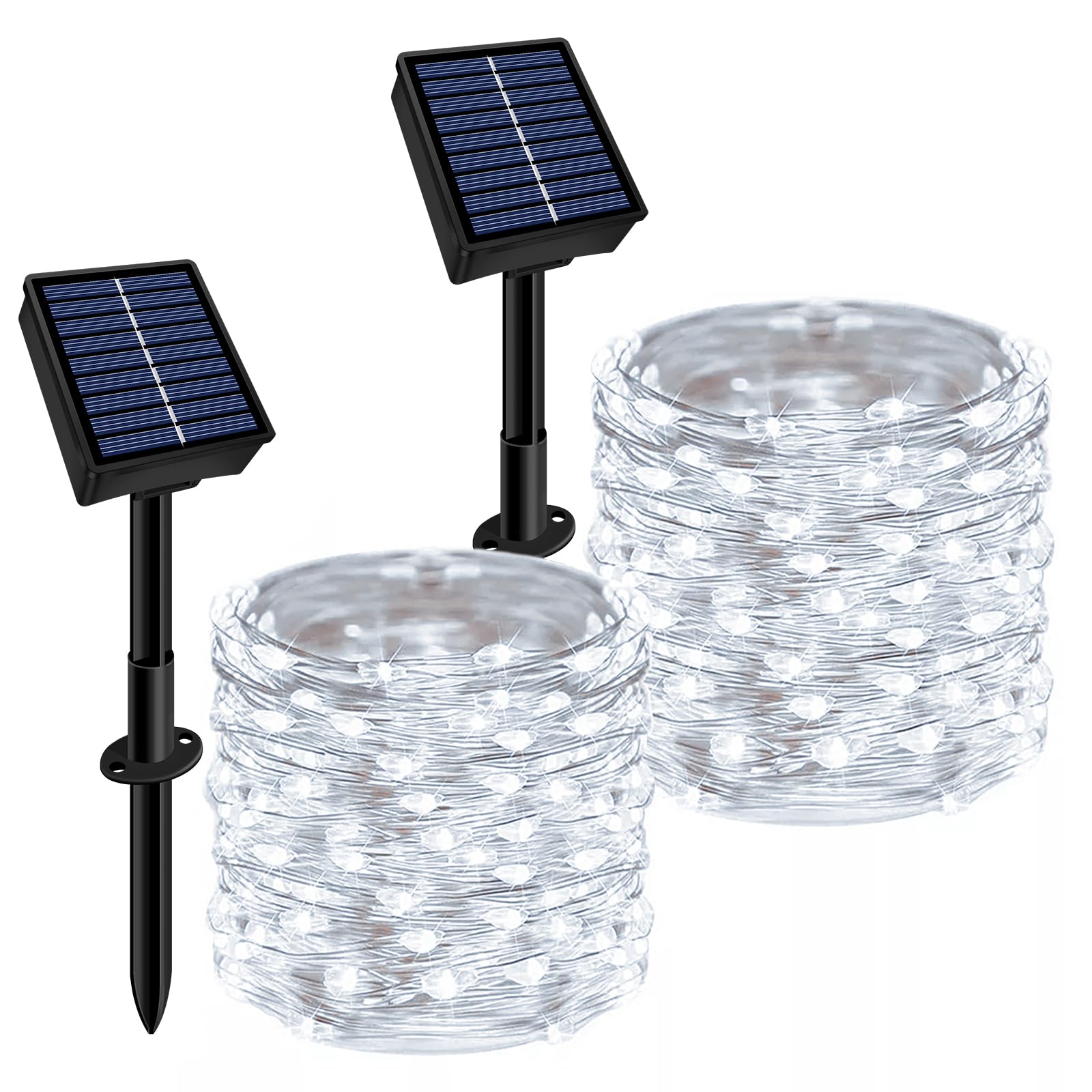 Solar String Lights Outdoor Waterproof 2 Pack Total 66ft 200LED 8 Modes Twinkle Lights Solar Fairy Lights for Patio, Garden Yard