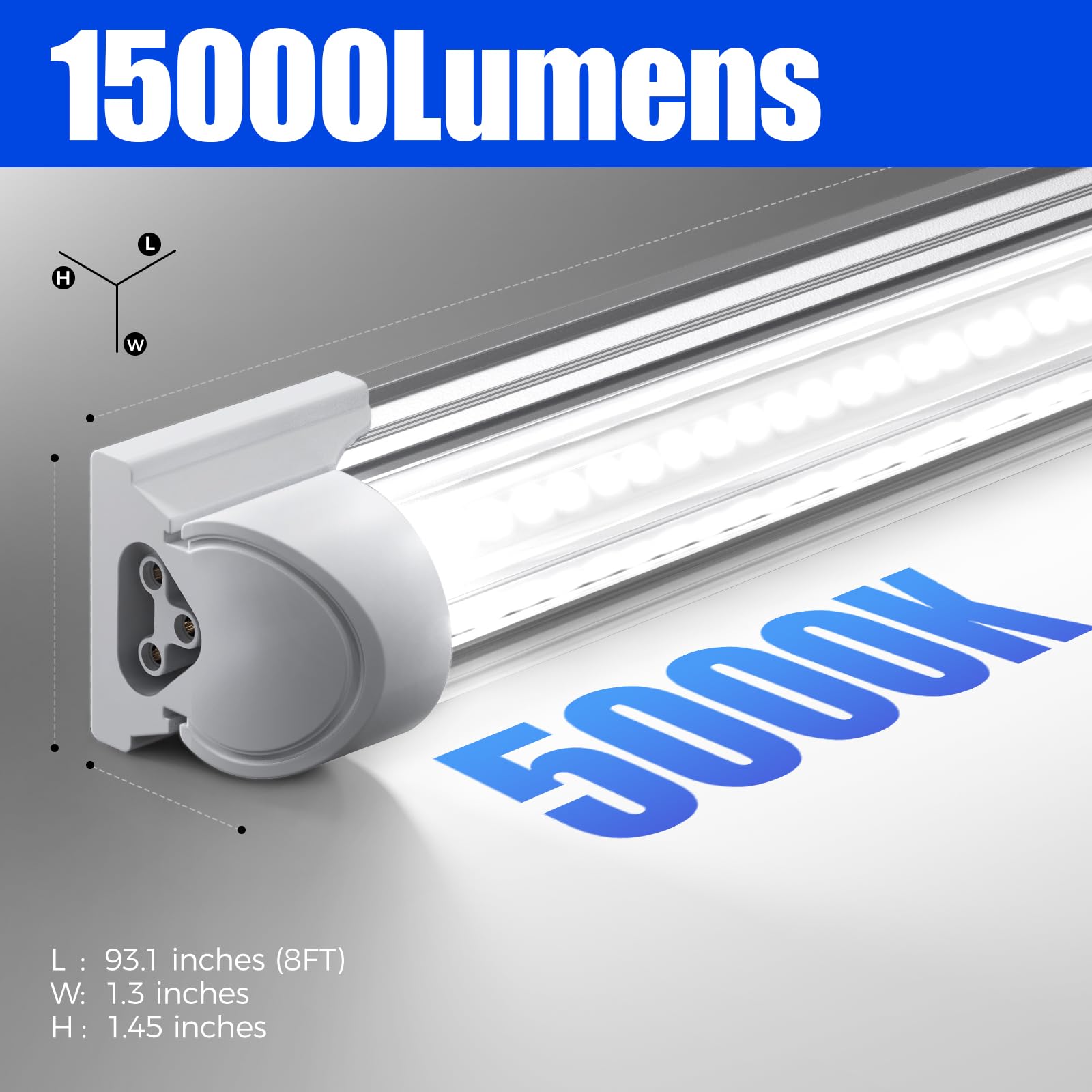 Barrina 8FT LED Shop Light, 100W 15000LM, V Shape T8, 10 Pack, Aluminum, 5000K, ETL Listed