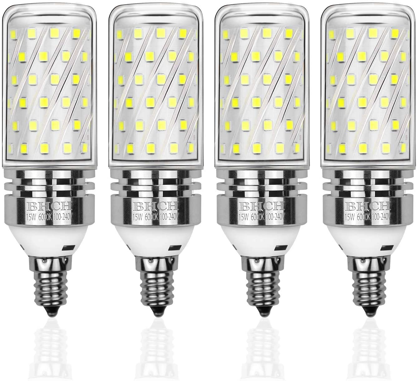 BHCH E12 LED Corn Bulbs, 15W, 6000K Daylight White, 1500LM, Small Edison Screw Bulbs, 120W Incandescent Equivalent, Pack of 4